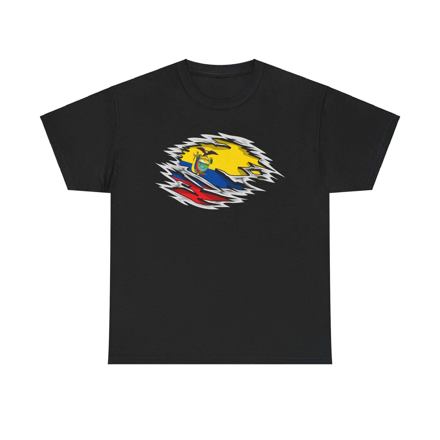 T-Shirt Ecuador Ripped Flag Colors Unisex Heavy Cotton Tee