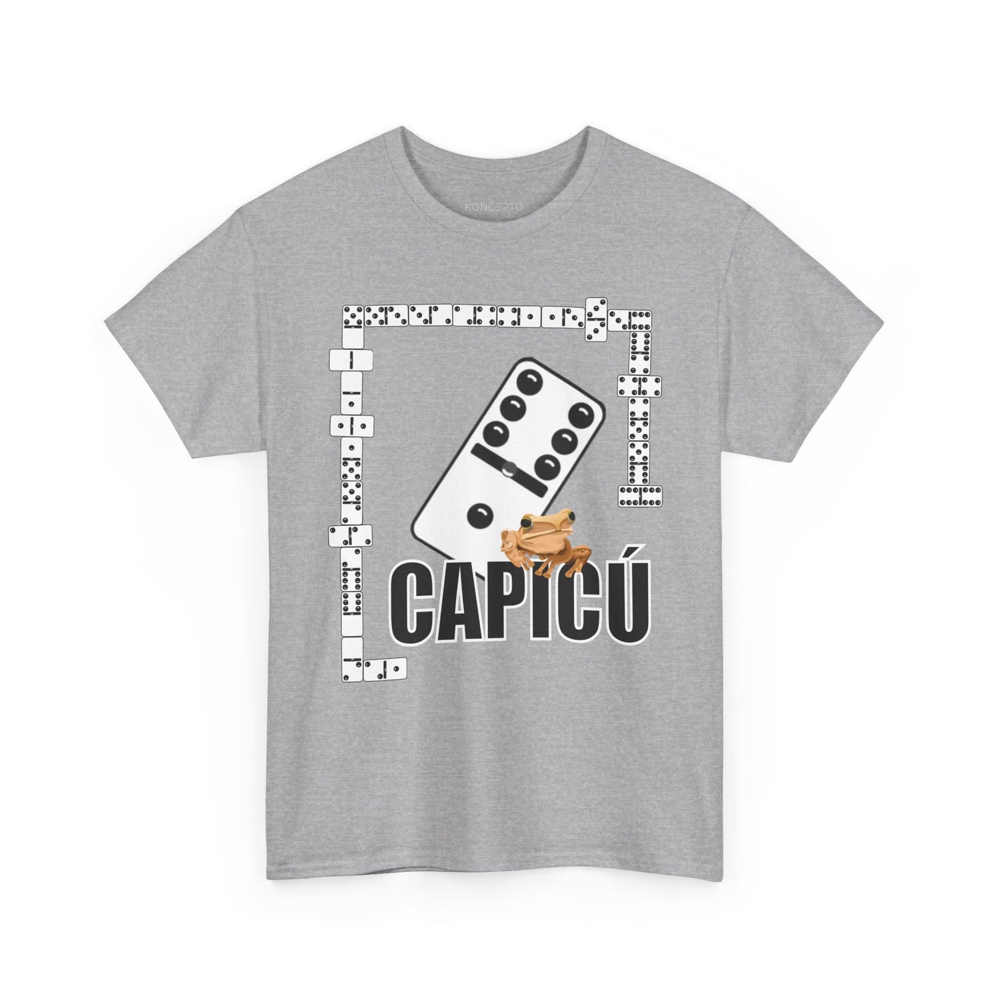 CAPICÚ Black T-Shirt - Unique Domino Design with Whimsical Coqui Accent