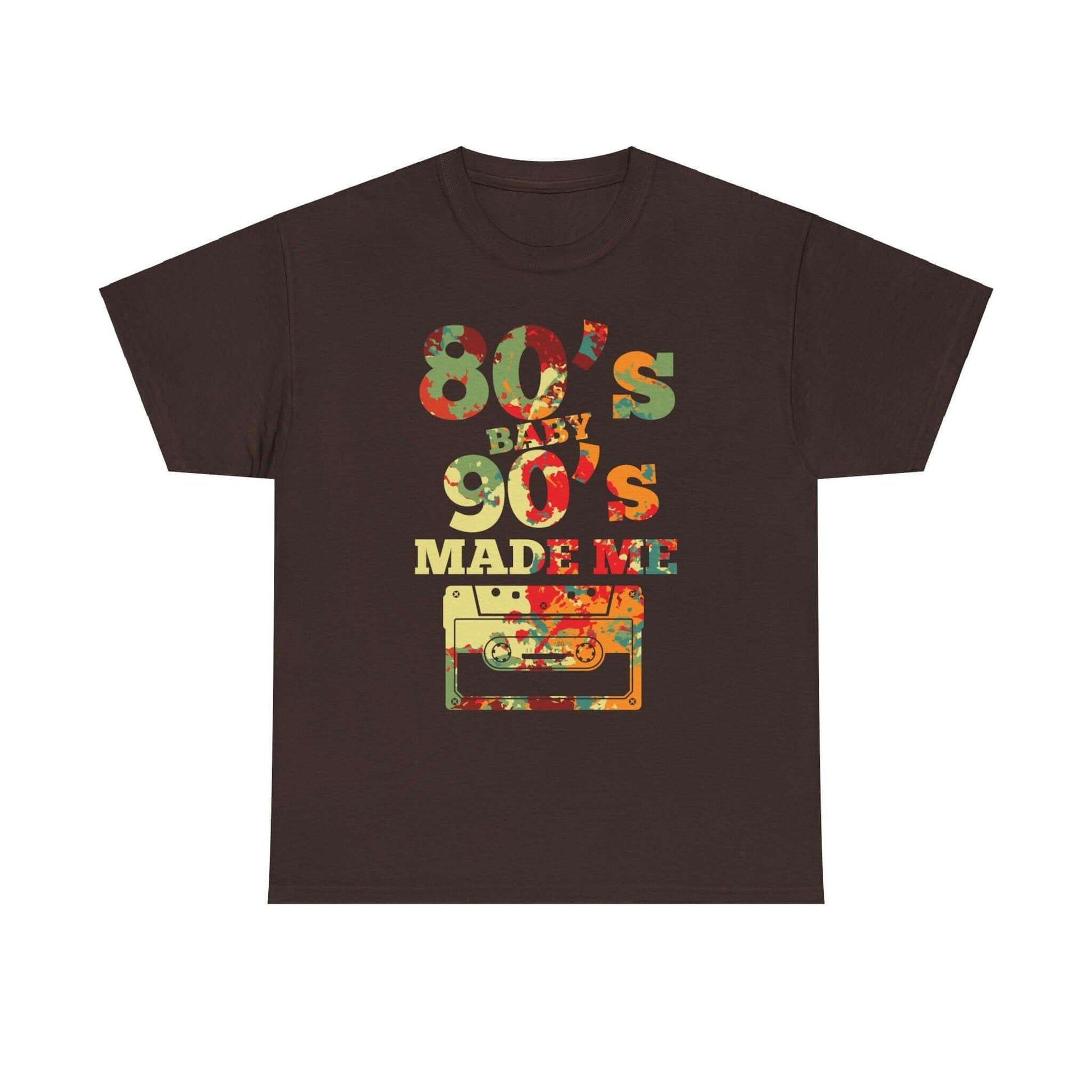 Retro Nostalgia Graphic Tee - 80's Baby 90's Made Me; vintage-style shirt perfect for showcasing love for the 80s and 90s, ideal for throwback events