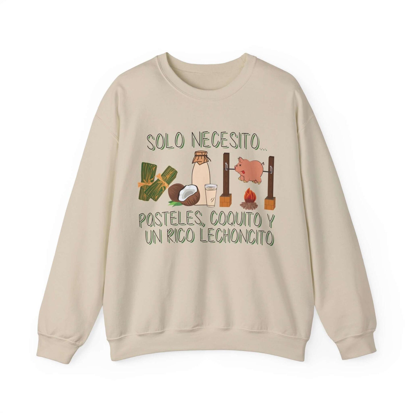 Cozy Holiday Sweater - Puerto Rican Cuisine Graphic Tee - Pasteles, Coquito, Lechon Cito - Festive Winter Fashion