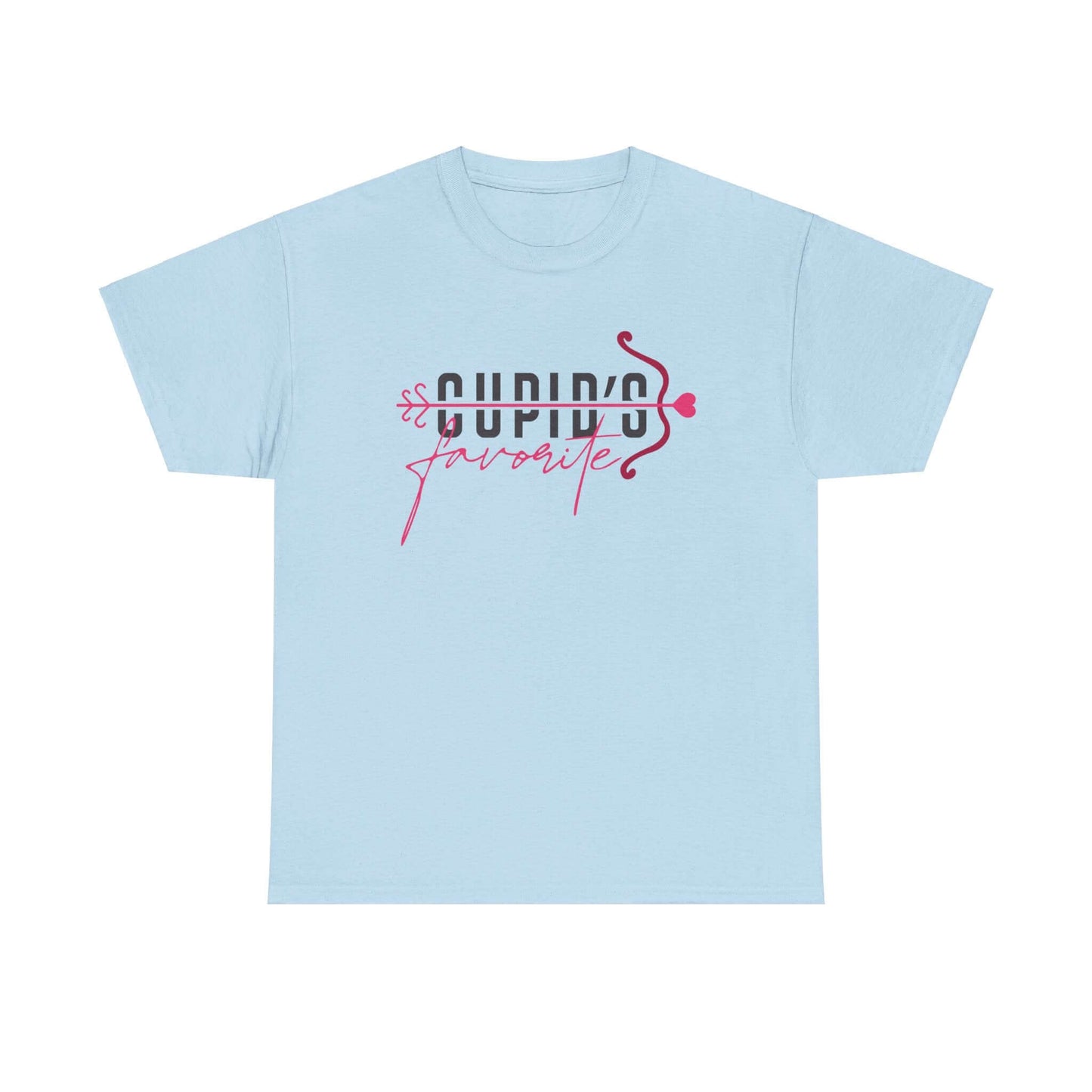 Light blue Cupid's favorite T-shirt featuring playful text, perfect for a romantic Valentine's Day look.