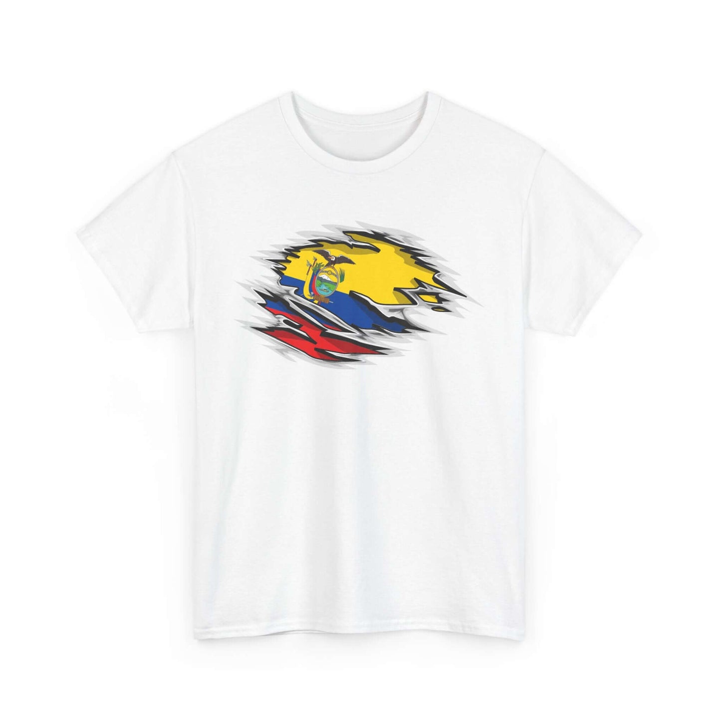 T-Shirt Ecuador Ripped Flag Colors Unisex Heavy Cotton Tee