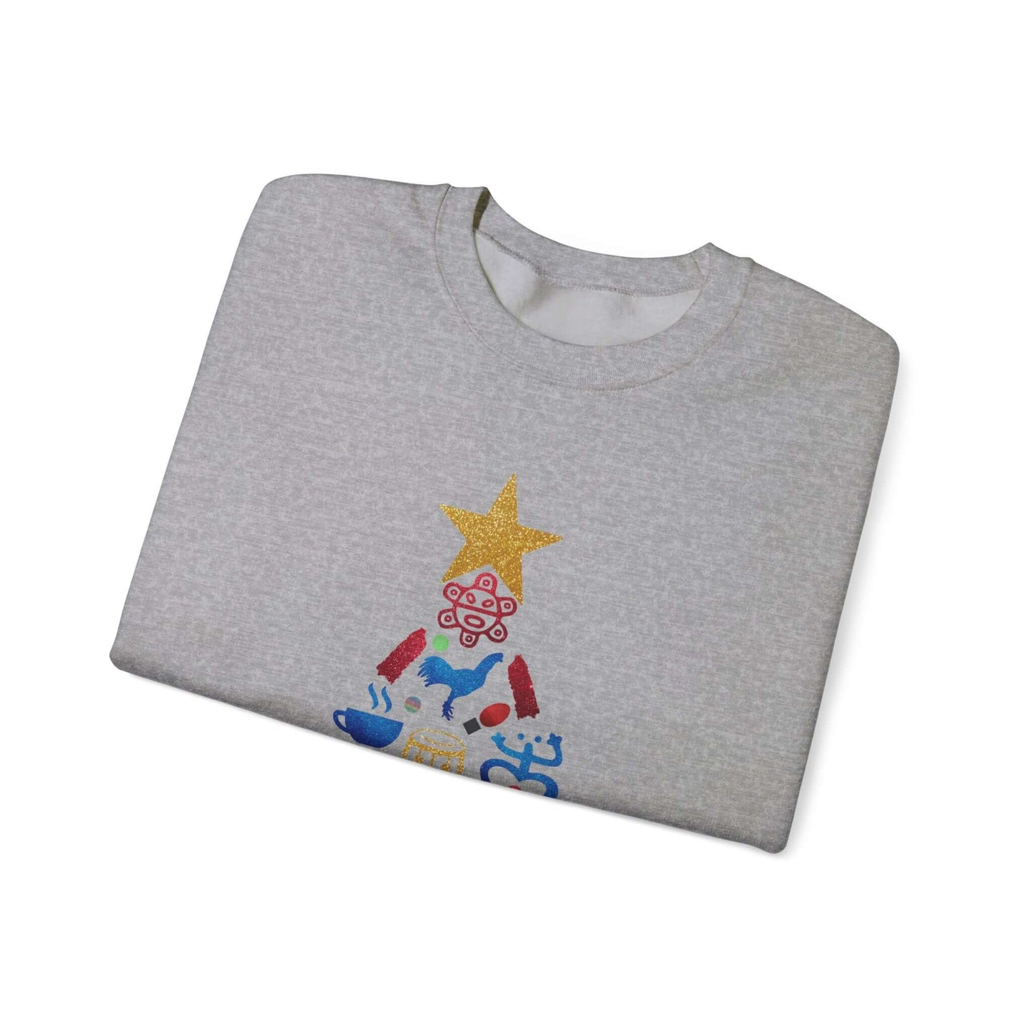 Feliz Navidad Puerto Rico Festive Print on left Long Sleeve Christmas T-Shirt with Unique Colorful Tree Design