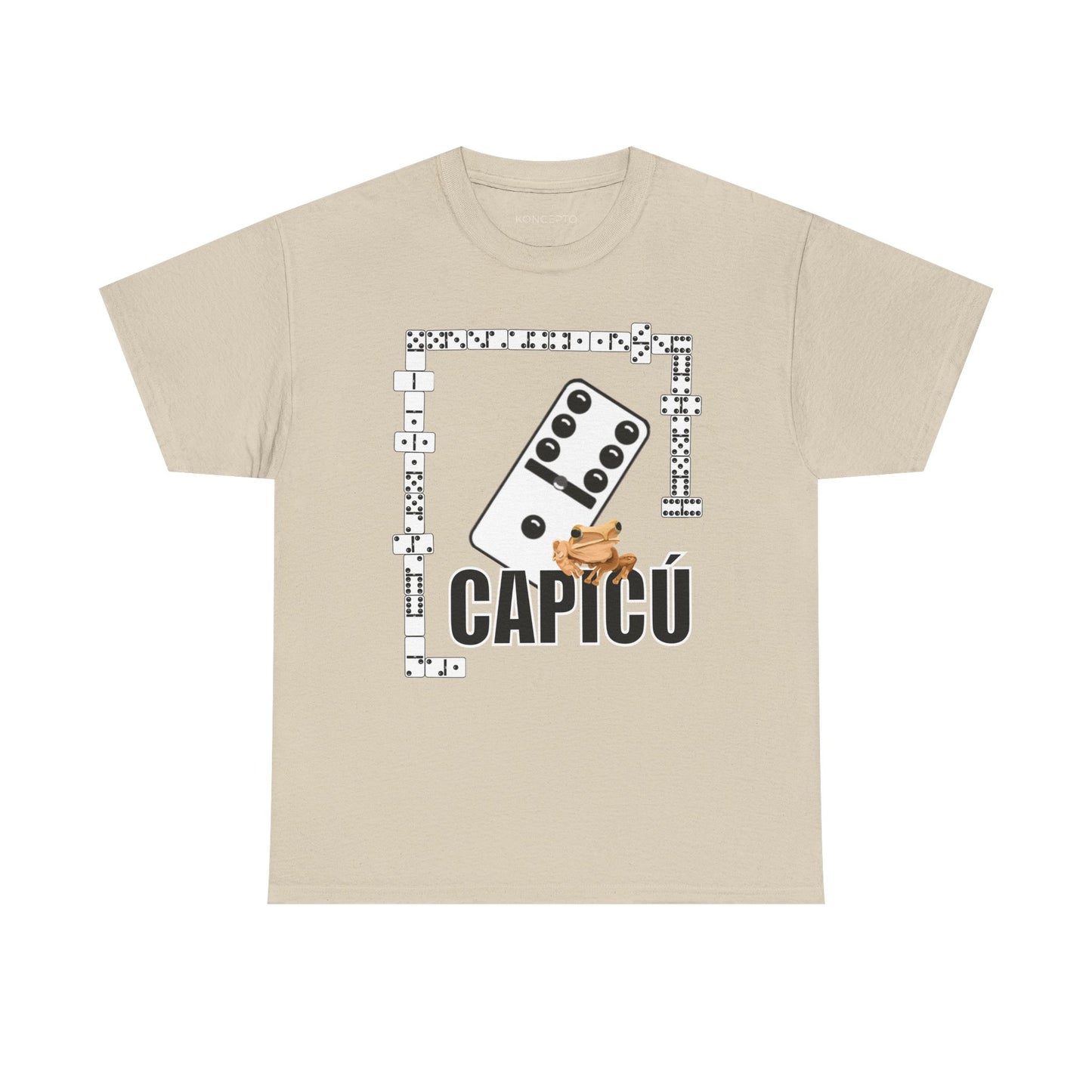 CAPICÚ Black T-Shirt - Unique Domino Design with Whimsical Coqui Accent