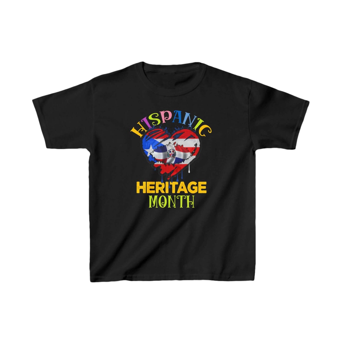 Kids T-Shirt Hispanic Heritage Month PR and SD Heart Blend Flag Tee