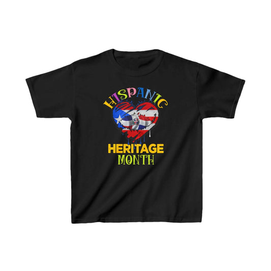 Kids T-Shirt Hispanic Heritage Month PR and SD Heart Blend Flag Tee