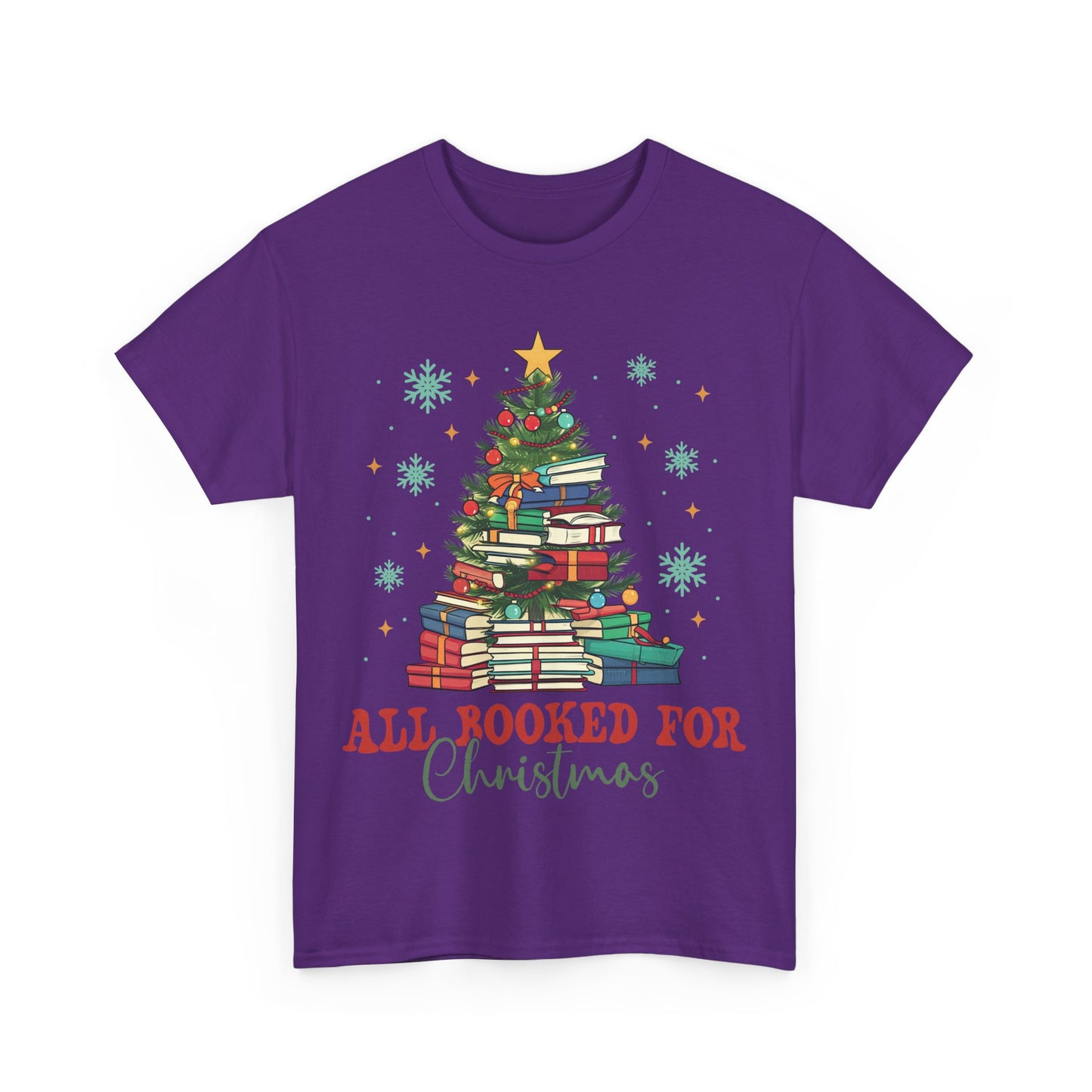 Christmas Book Lover tee featuring a colorful book tree design, perfect for festive holiday celebrations.