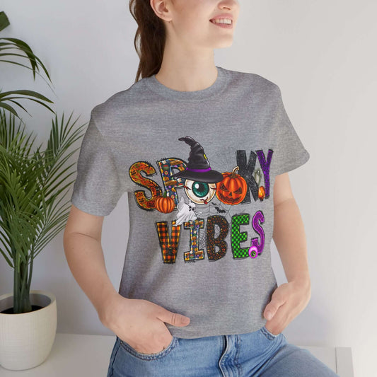 Halloween Vibes Women's T-shirt - Spooky Mischievous Goblins and Fluttering Bats - Cartoon Scary Tee for Halloween Outfits and Tingling Fun.