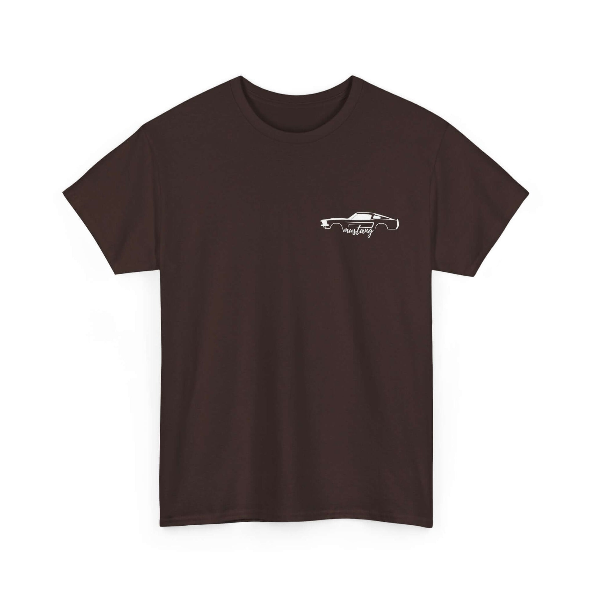 Black Ford Mustang Evolution Tee with 1967 Mustang front upper chest print design