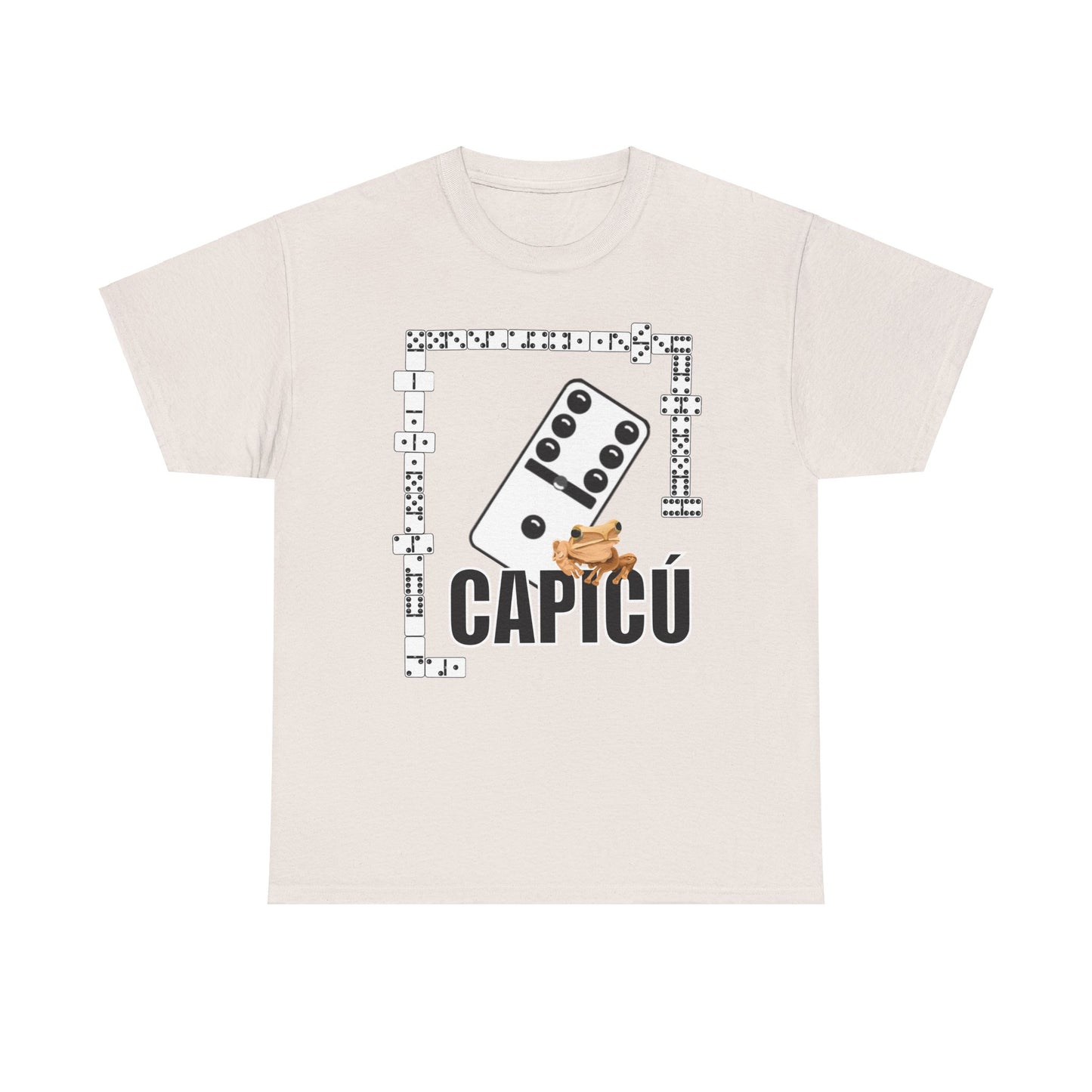 CAPICÚ Black T-Shirt - Unique Domino Design with Whimsical Coqui Accent"