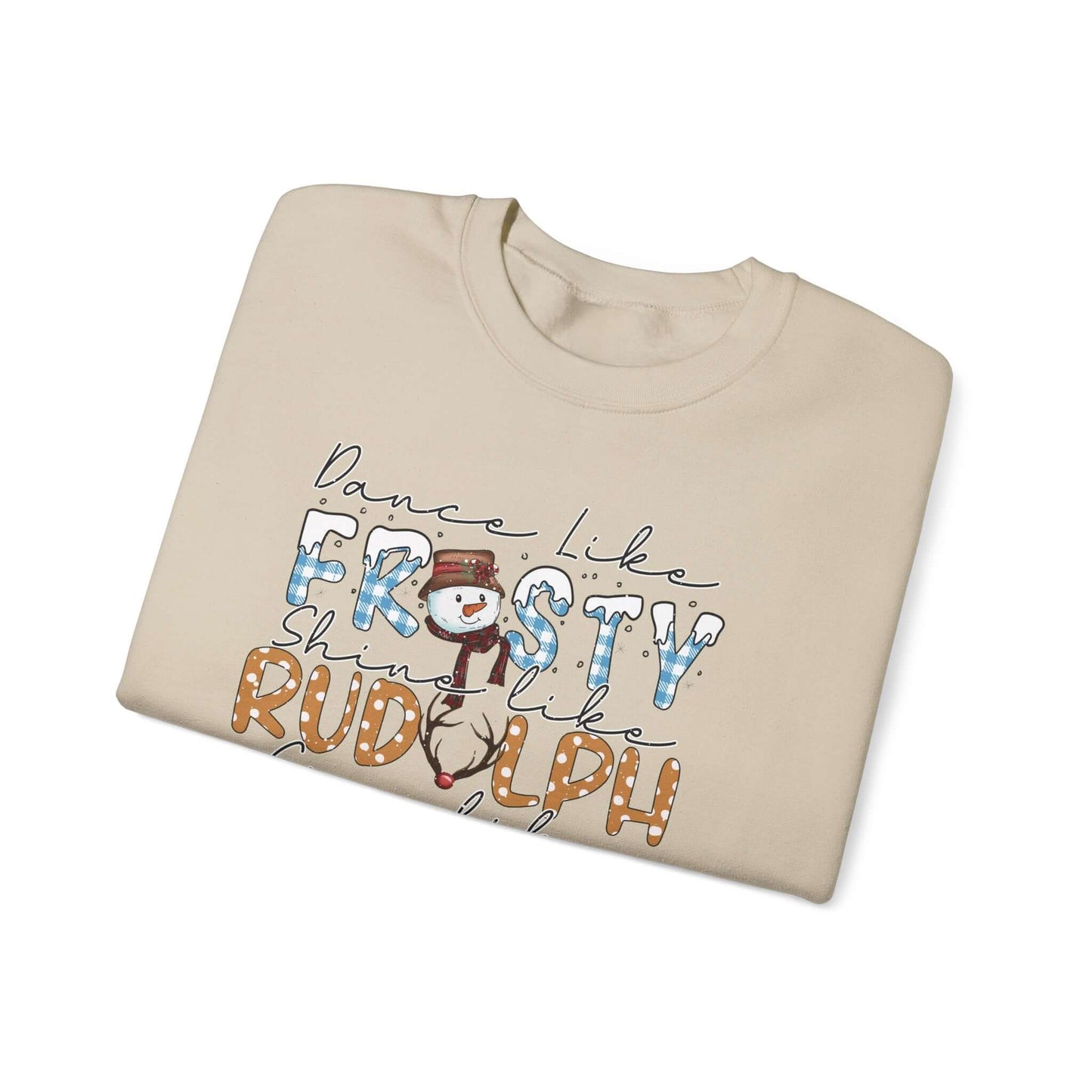 Festive Holiday T-Shirt with Snowman and Christmas Tree, Frosty Rudolph Santa Jesus Design, Colorful Fonts, Perfect Gift