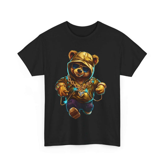 Bling Hip Bear Tee featuring a stylish bear in a hoodie and sunglasses, perfect for casual and playful fashion lovers.