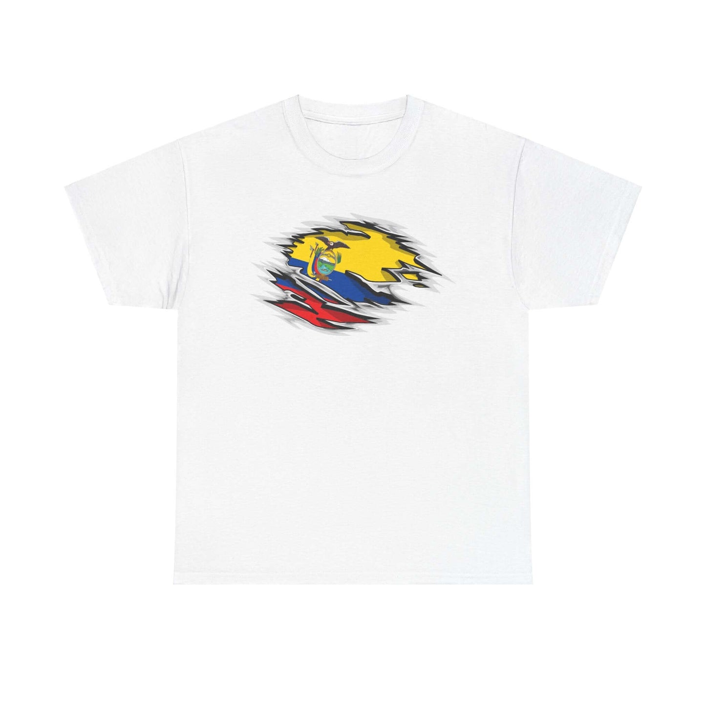 T-Shirt Ecuador Ripped Flag Colors Unisex Heavy Cotton Tee