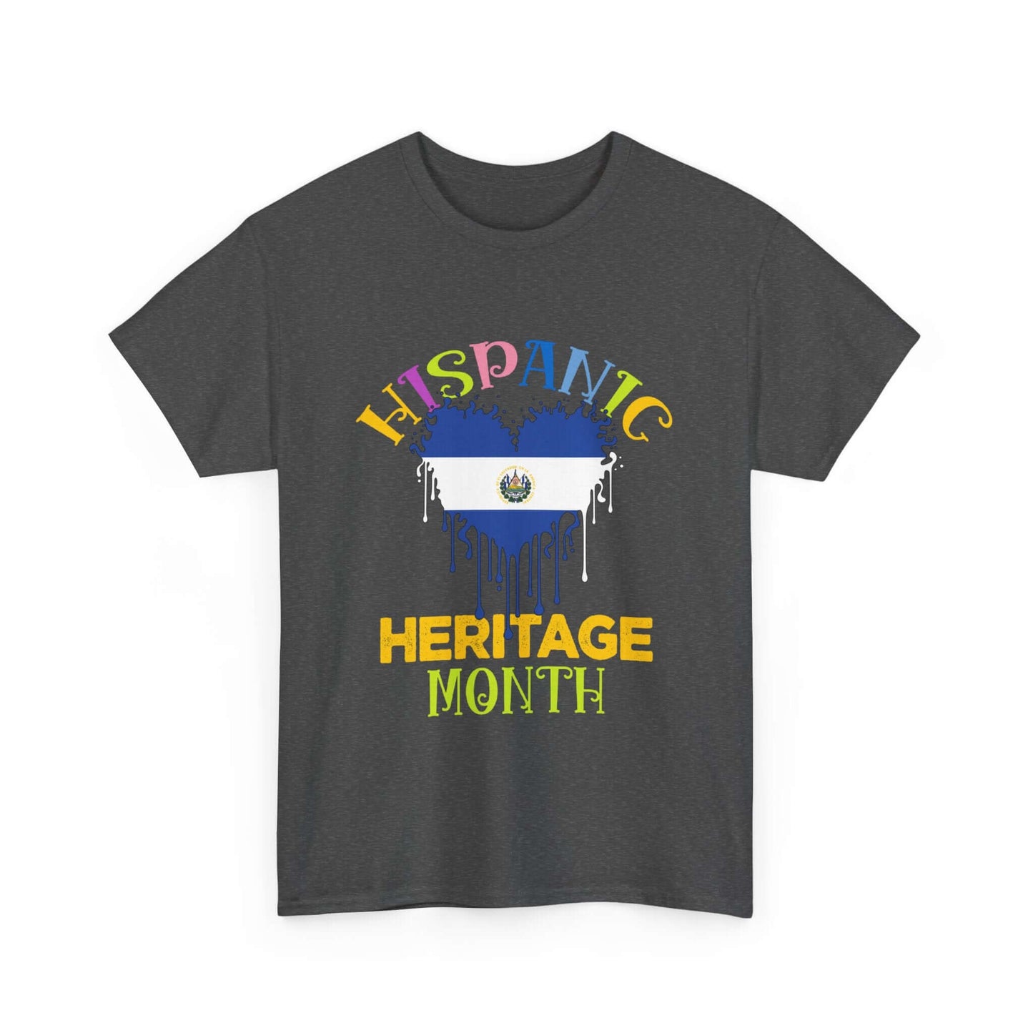 Hispanic Heritage Month Salvadorian Heart Flag Graphic Tee in gray with vibrant design