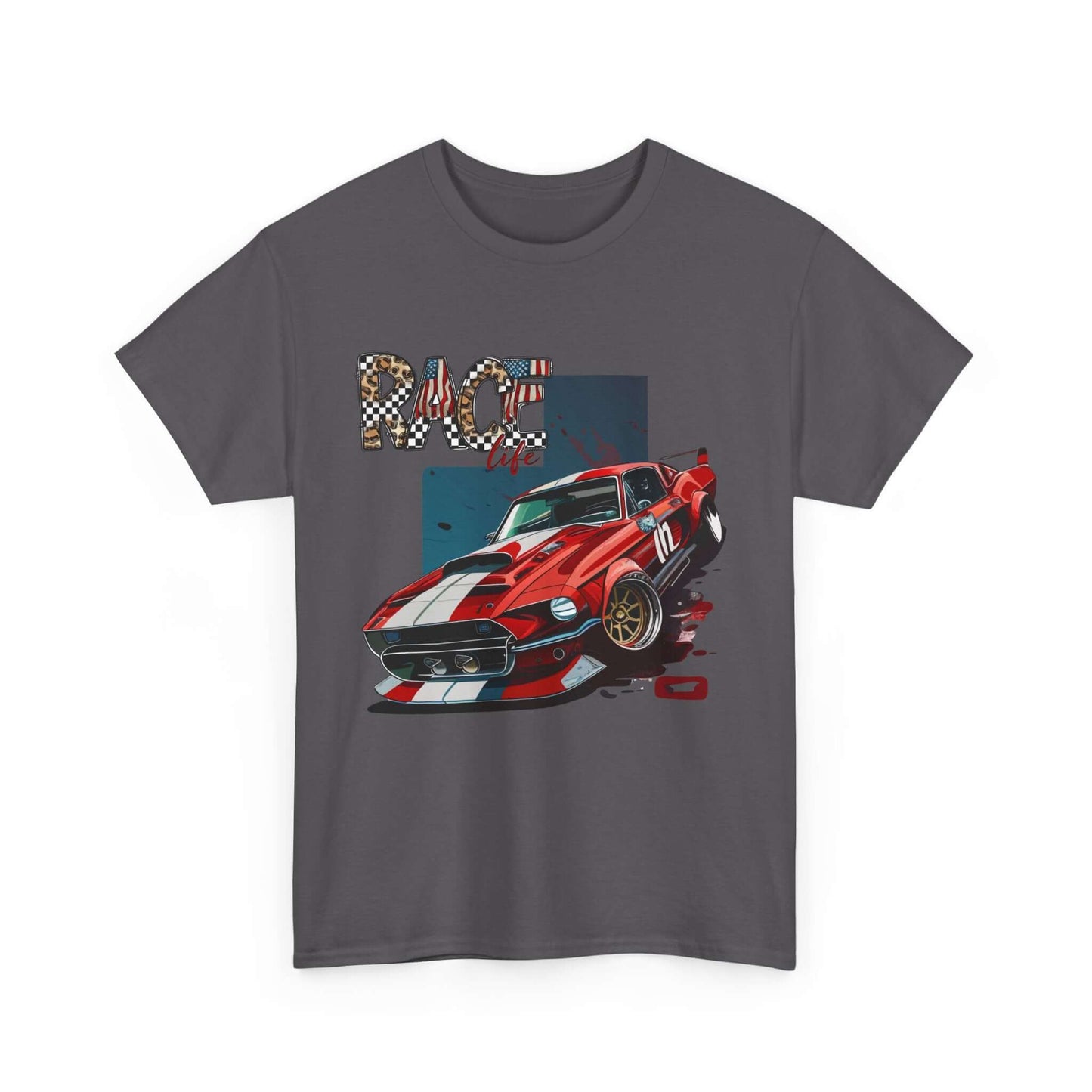 Racing Life Muscle Car T-Shirt, Track Day Tee, Patriotic Racer Gift, iconic Mustang rendition