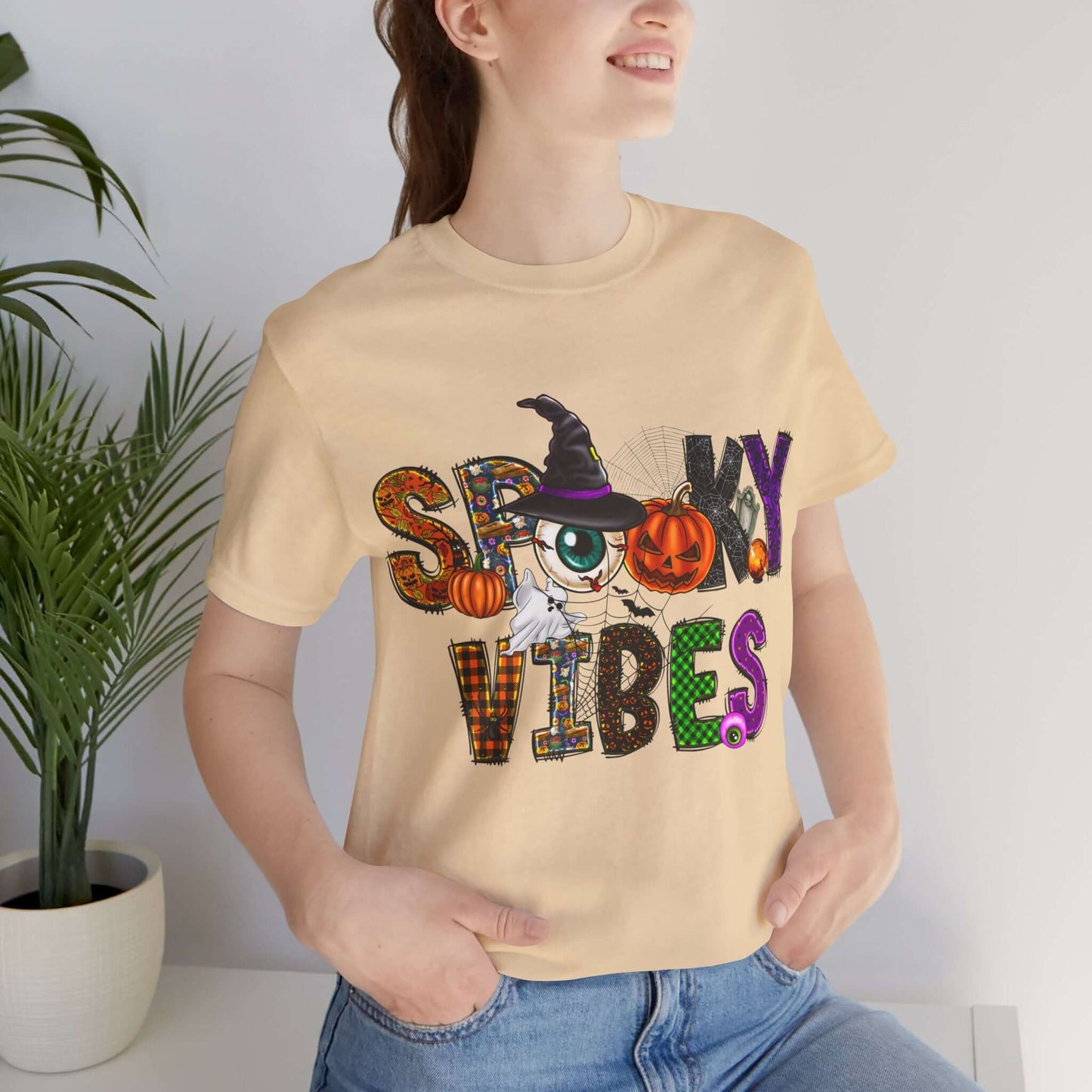 Halloween Vibes Women's T-shirt - Spooky Mischievous Goblins and Fluttering Bats - Cartoon Scary Tee for Halloween Outfits and Tingling Fun.