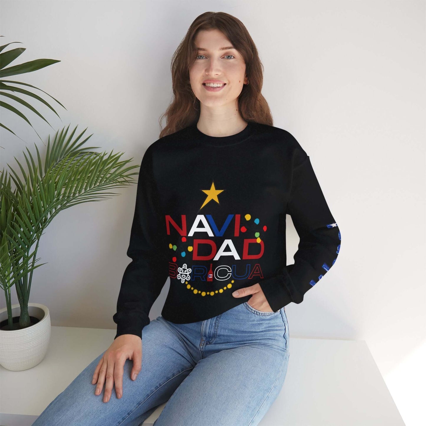 Unique Christmas Sweater, Vibrant Holiday Themed Prints on Left Sleeve, Perfect for Celebrating the Festive Season in Style