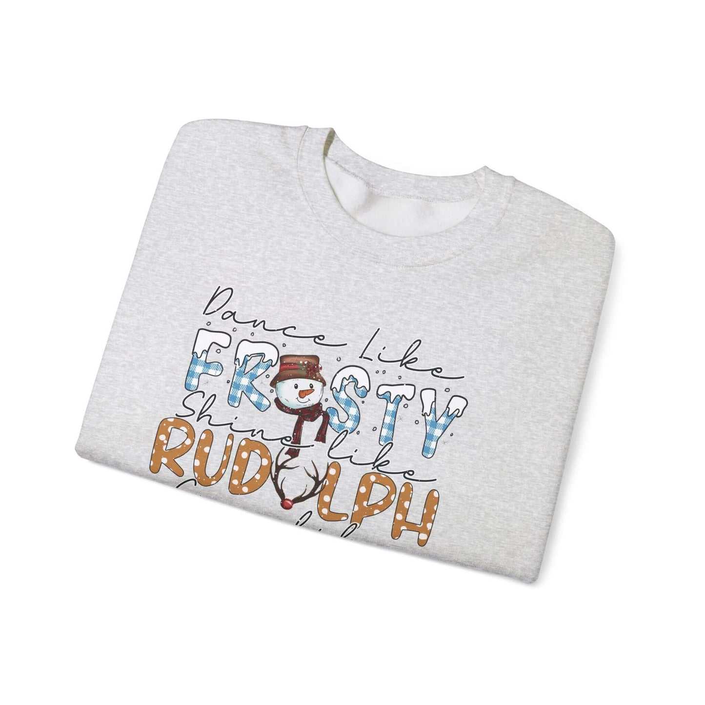 Festive Holiday T-Shirt with Snowman and Christmas Tree, Frosty Rudolph Santa Jesus Design, Colorful Fonts, Perfect Gift