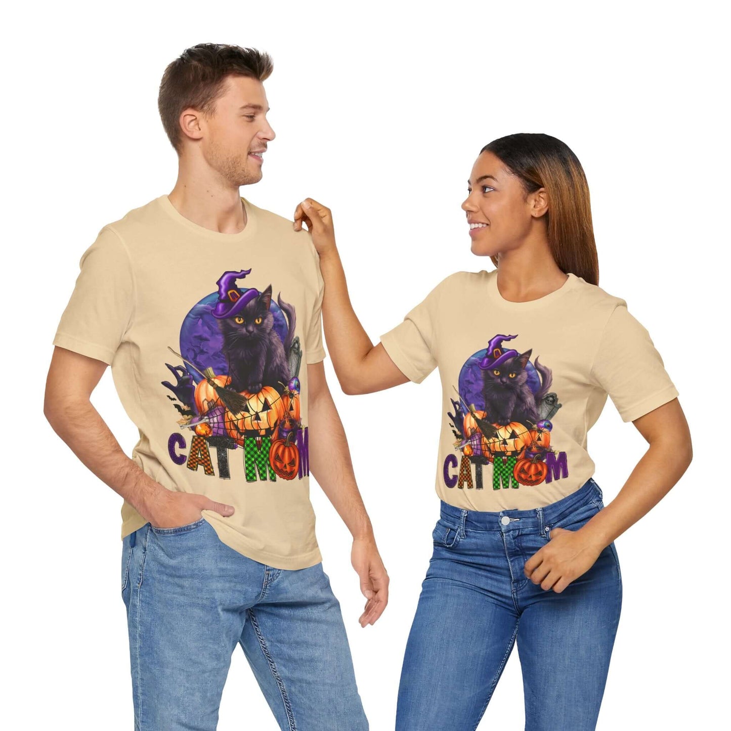 Cat Mom Women's T-shirt - Adorable Baby Black Cat, Pumpkins and Purple Moon, - Unique Halloween Outfits, Festive Parties, and Feline Fun.