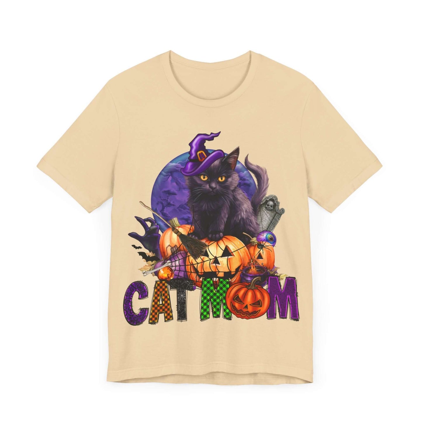 Cat Mom Women's T-shirt - Adorable Baby Black Cat, Pumpkins and Purple Moon, - Unique Halloween Outfits, Festive Parties, and Feline Fun.