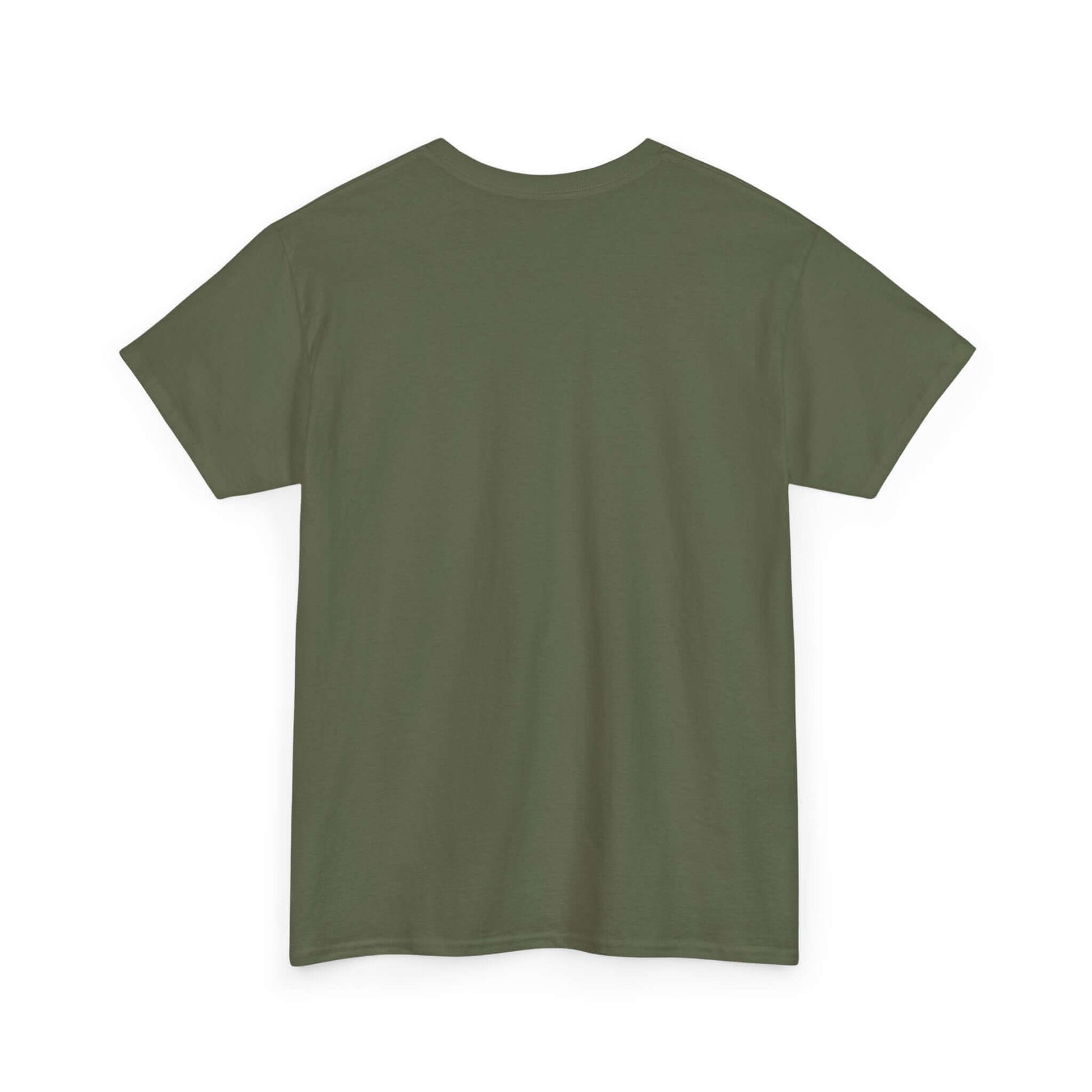 Kids' T-shirt in olive green, back view, featuring soft fabric and a comfortable fit for play and learning.