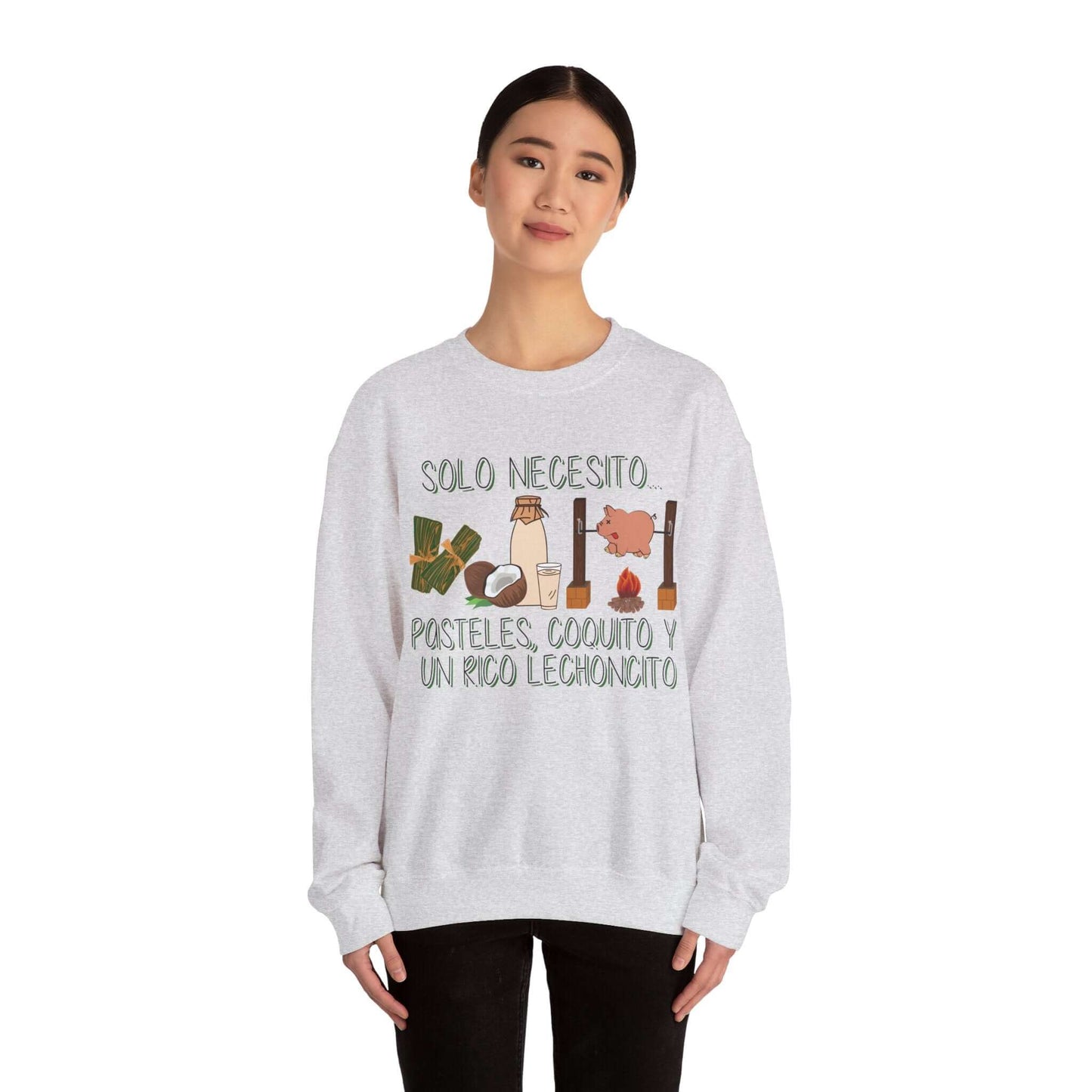 Cozy Holiday Sweater - Puerto Rican Cuisine Graphic Tee - Pasteles, Coquito, Lechon Cito - Festive Winter Fashion