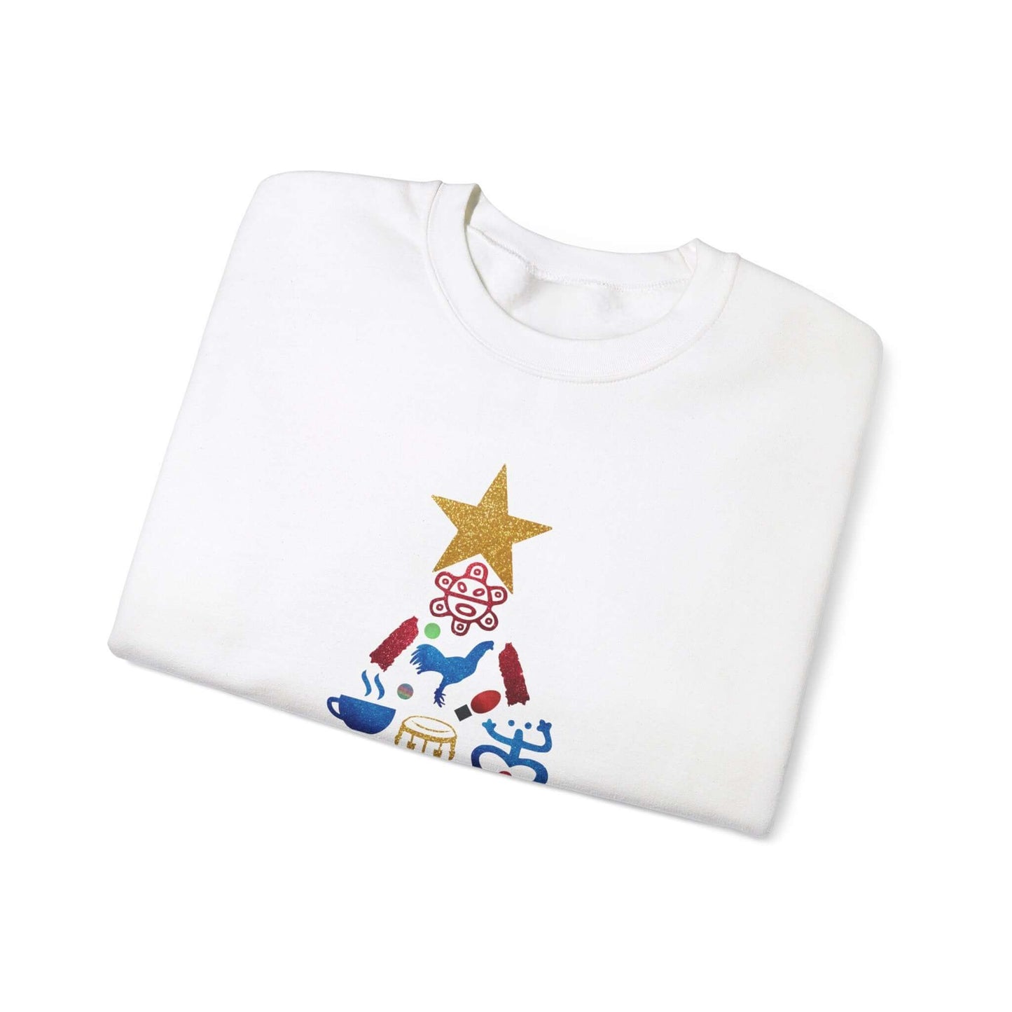 Feliz Navidad Puerto Rico Festive Print on left Long Sleeve Christmas T-Shirt with Unique Colorful Tree Design