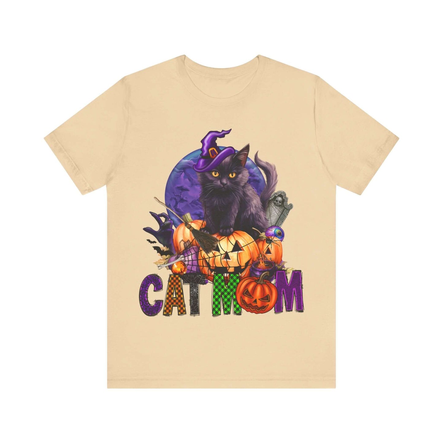 Cat Mom Women's T-shirt - Adorable Baby Black Cat, Pumpkins and Purple Moon, - Unique Halloween Outfits, Festive Parties, and Feline Fun.