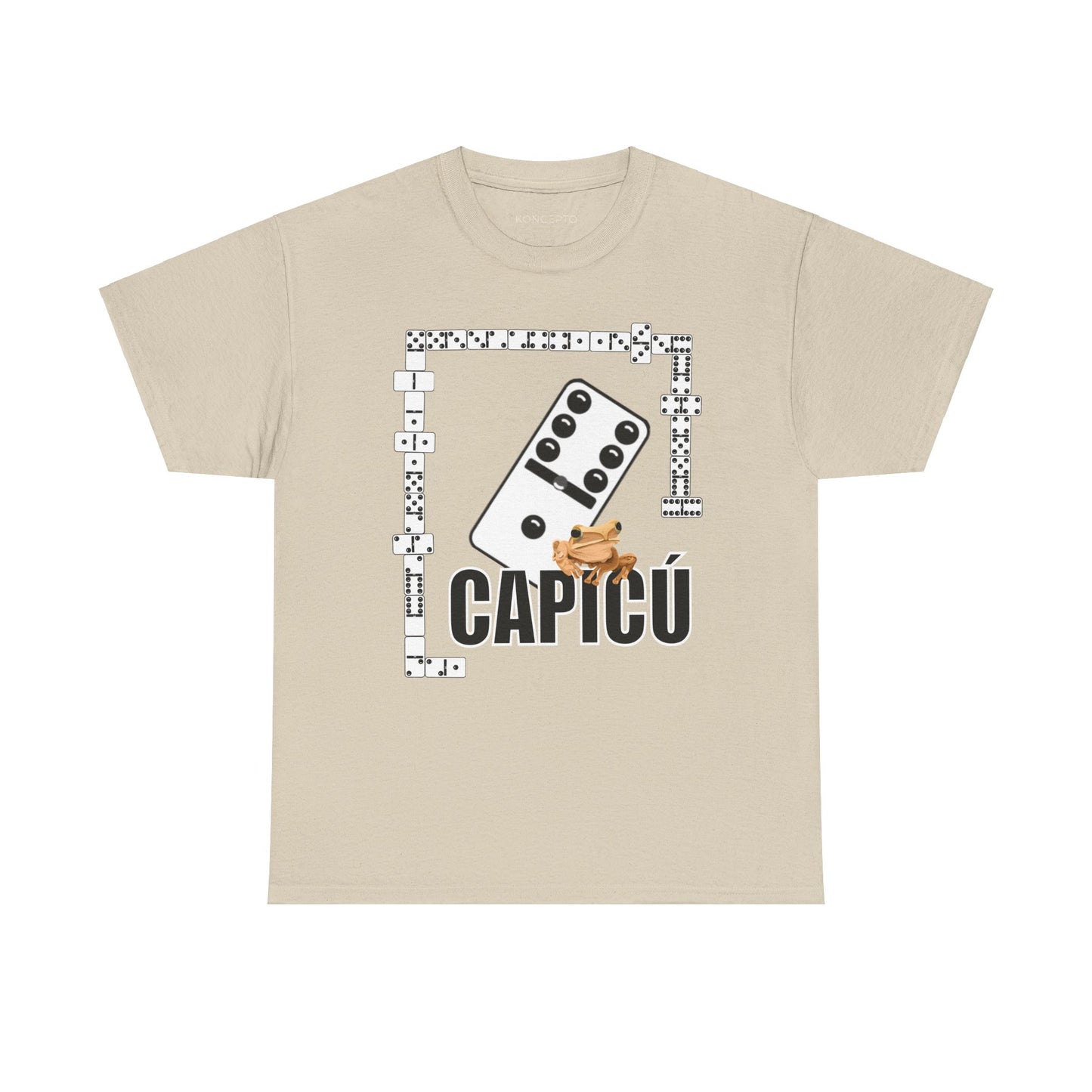 CAPICÚ Black T-Shirt - Unique Domino Design with Whimsical Coqui Accent"