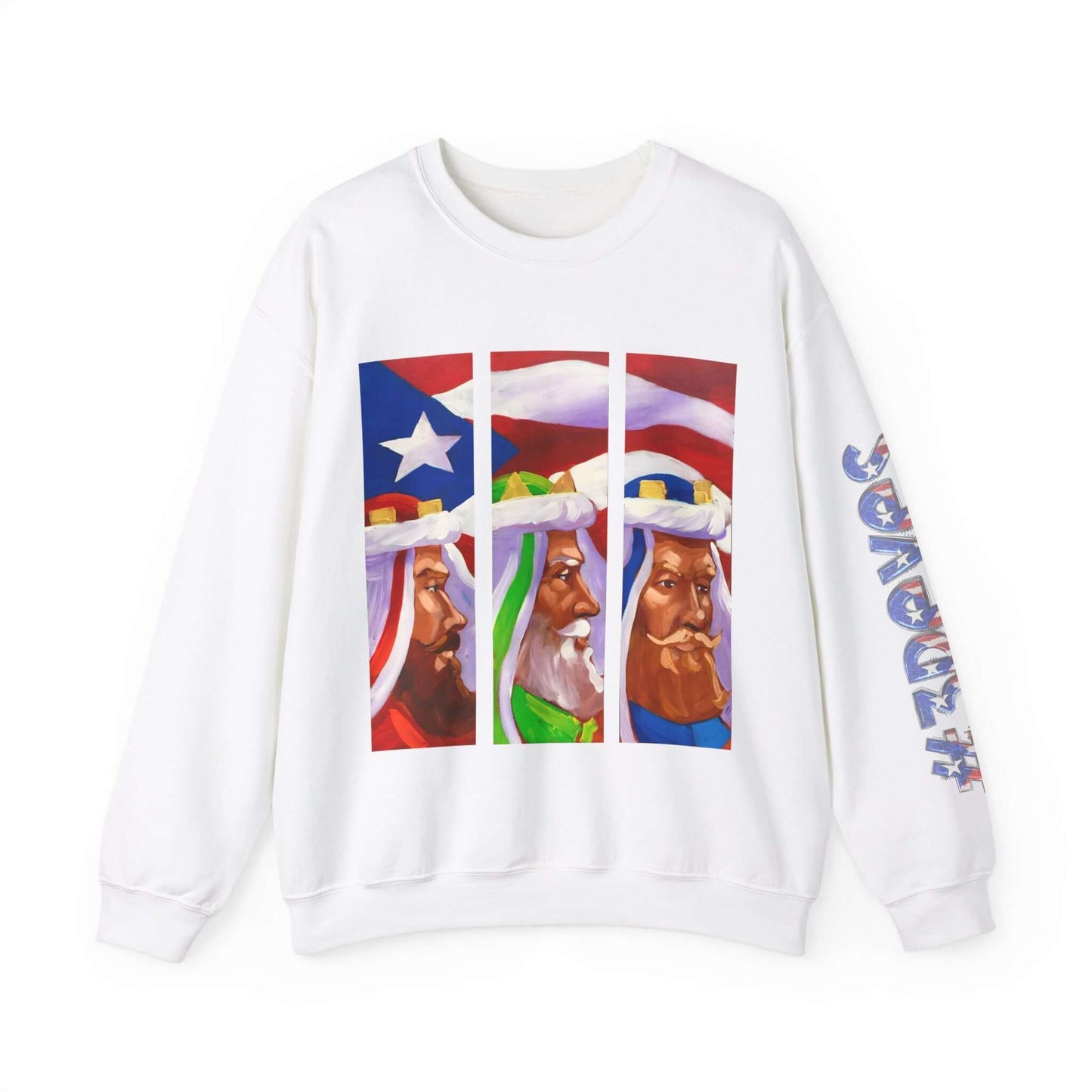 Festive Three Kings Holiday Sweater - Cream-Colored Cozy Delight with Puerto Rican Flag Sky