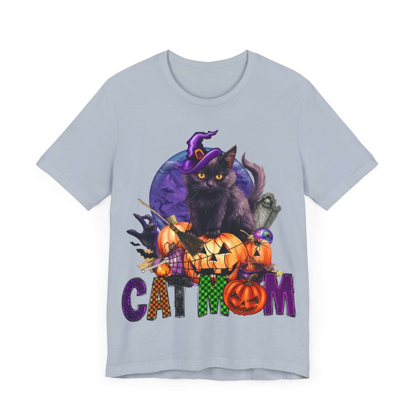 Cat Mom Women's T-shirt - Adorable Baby Black Cat, Pumpkins and Purple Moon, - Unique Halloween Outfits, Festive Parties, and Feline Fun.