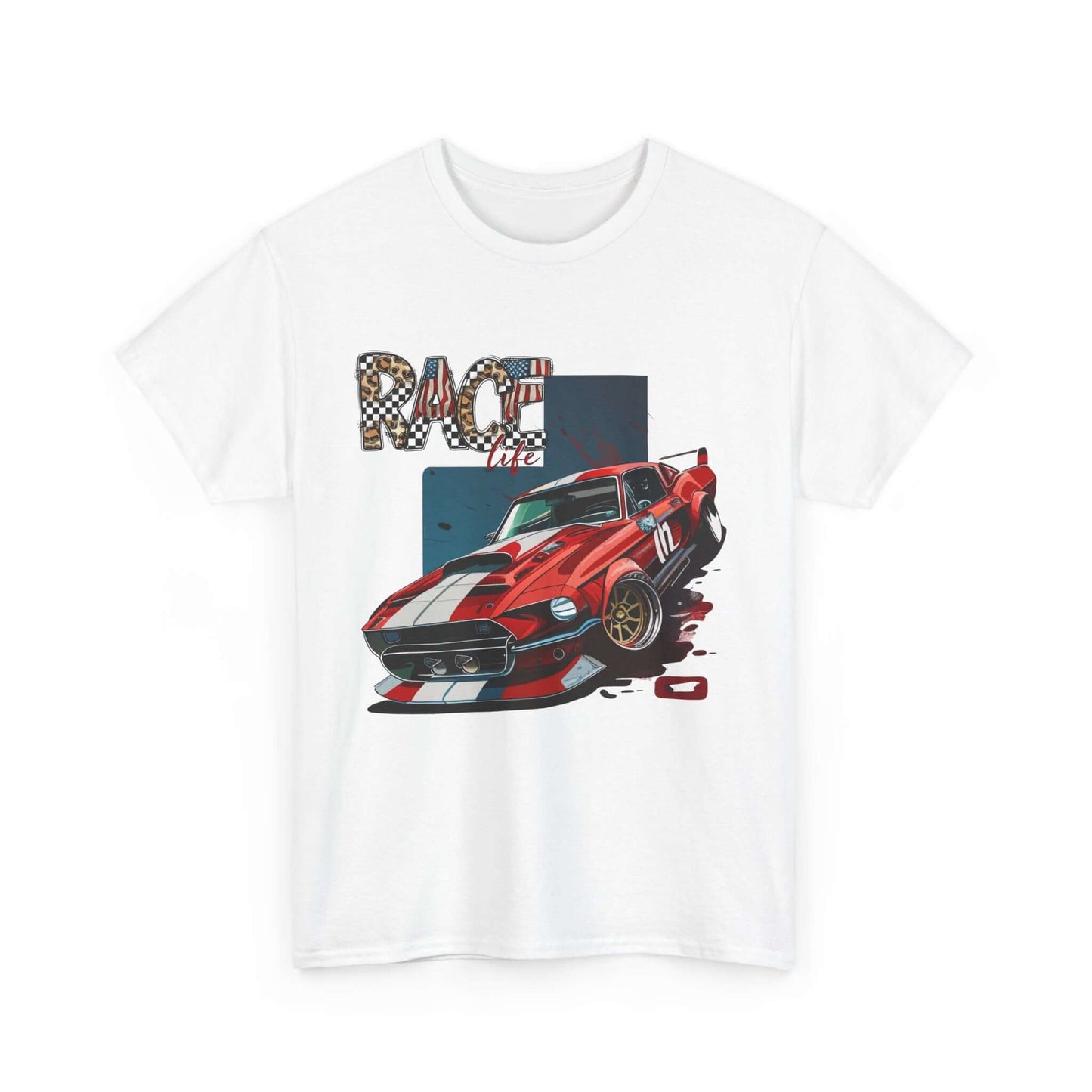 Racing Life Muscle Car T-Shirt, Track Day Tee, Patriotic Racer Gift, iconic Mustang rendition