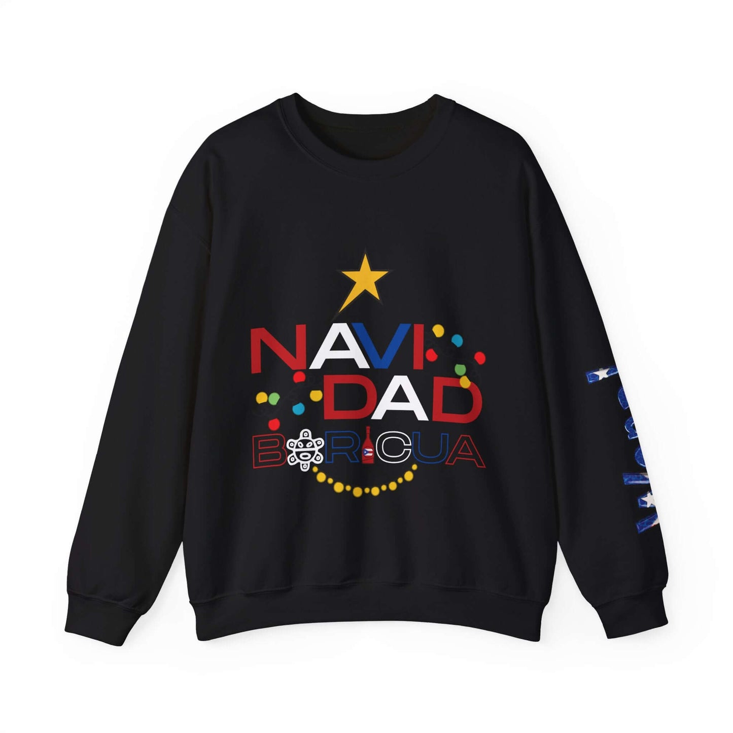 Unique Christmas Sweater, Vibrant Holiday Themed Prints on Left Sleeve, Perfect for Celebrating the Festive Season in Style