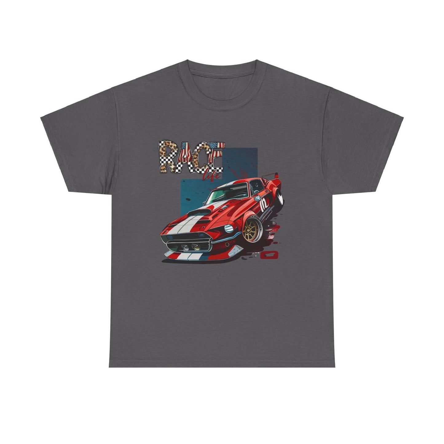 Racing Life Muscle Car T-Shirt, Track Day Tee, Patriotic Racer Gift, iconic Mustang rendition