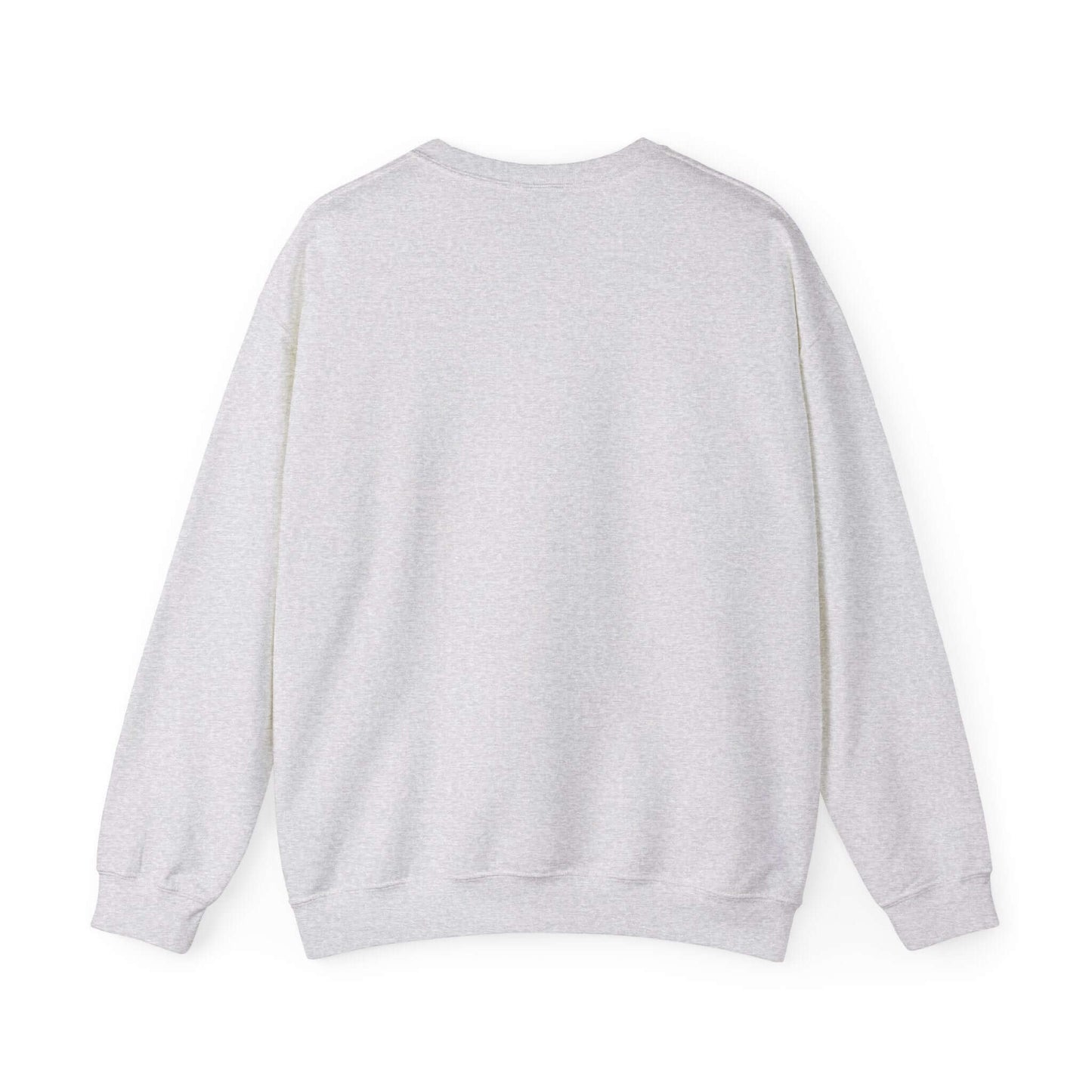 Back view of plain white sweater on a white background.