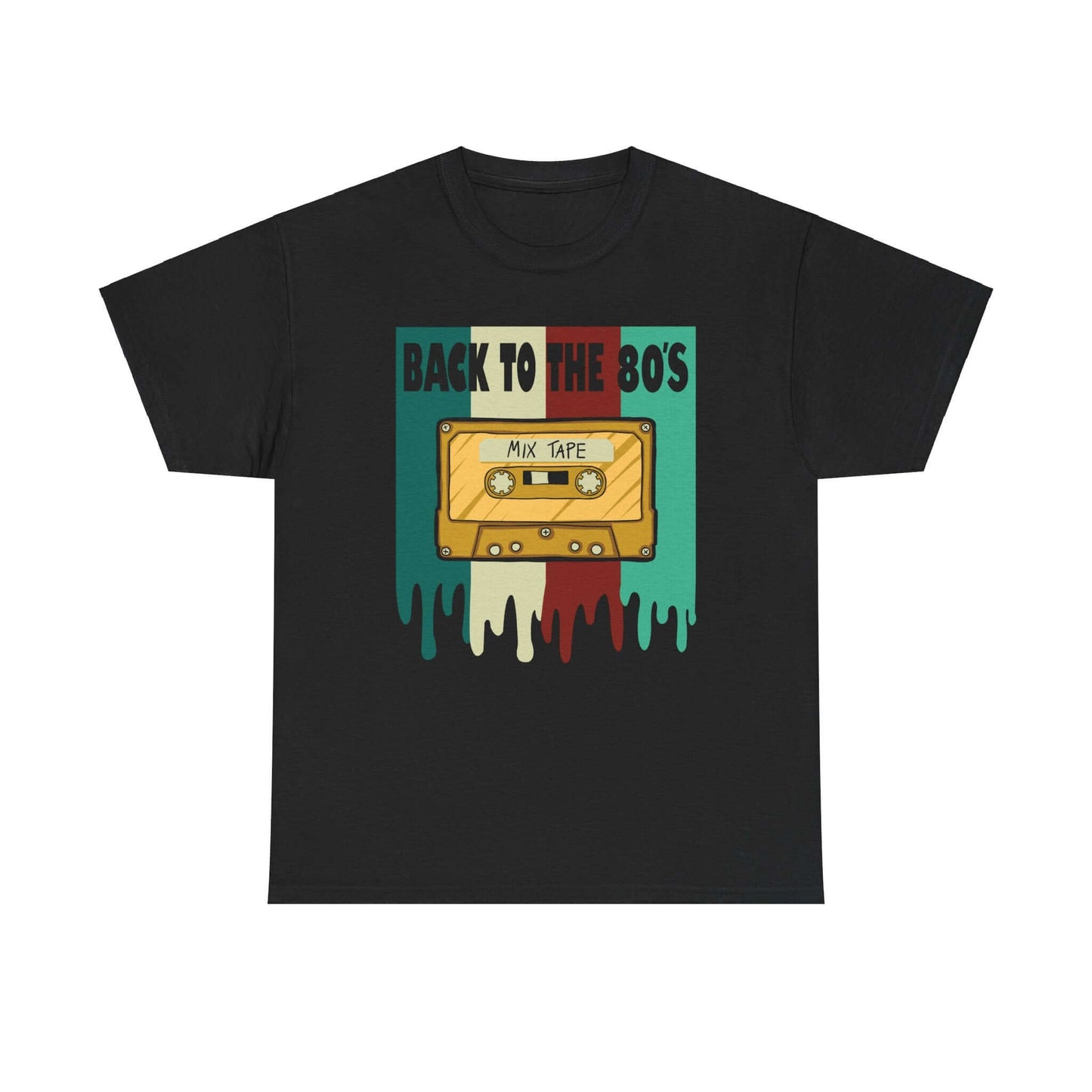 Retro Mixtape Tee with 80's cassette design, perfect for music enthusiasts and nostalgic individuals, black casual vintage T-shirt