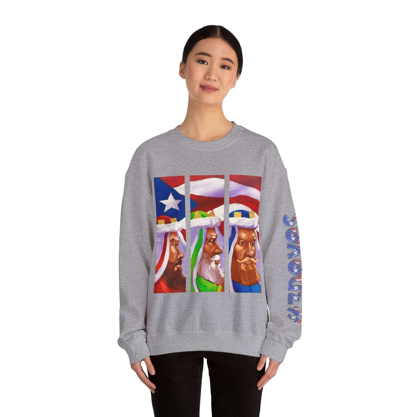 Festive Three Kings Holiday Sweater - Cream-Colored Cozy Delight with Puerto Rican Flag Sky