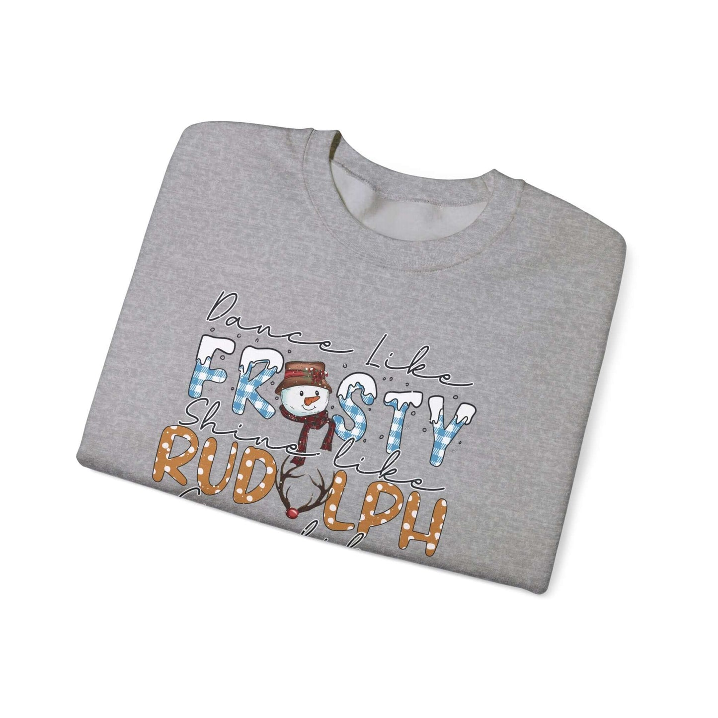 Festive Holiday T-Shirt with Snowman and Christmas Tree, Frosty Rudolph Santa Jesus Design, Colorful Fonts, Perfect Gift