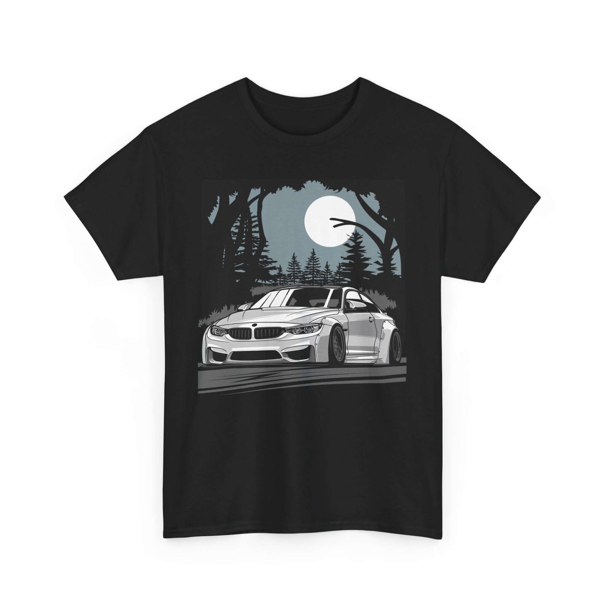 Forest Drive Tee featuring a car under a full moon, perfect for nighttime adventures and nature lovers.