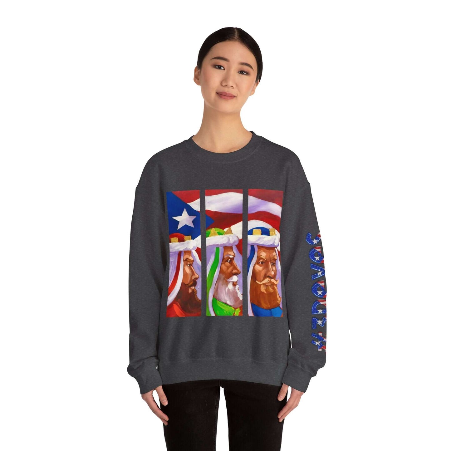 Festive Three Kings Holiday Sweater - Cream-Colored Cozy Delight with Puerto Rican Flag Sky