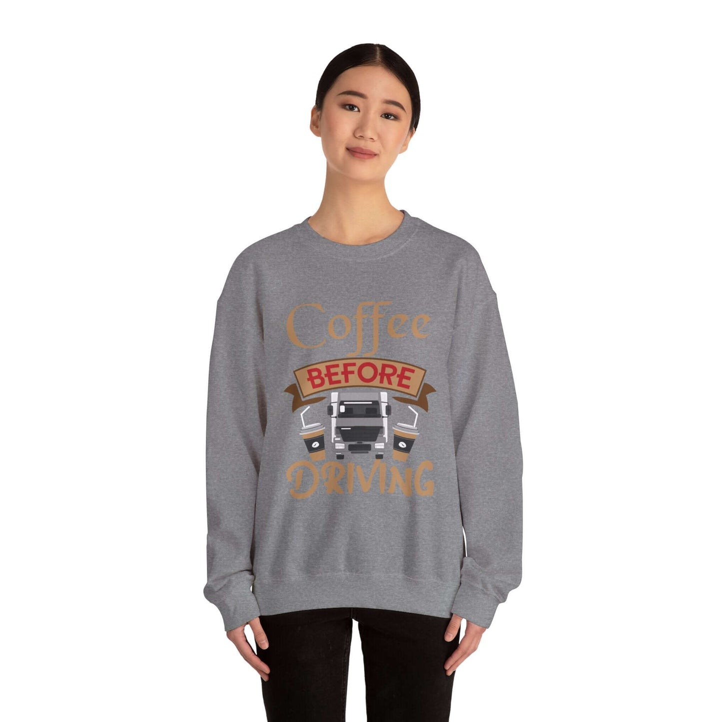 Vintage Car & Coffee Lover Grey Crewneck - Cozy Casual Statement Sweatshirt