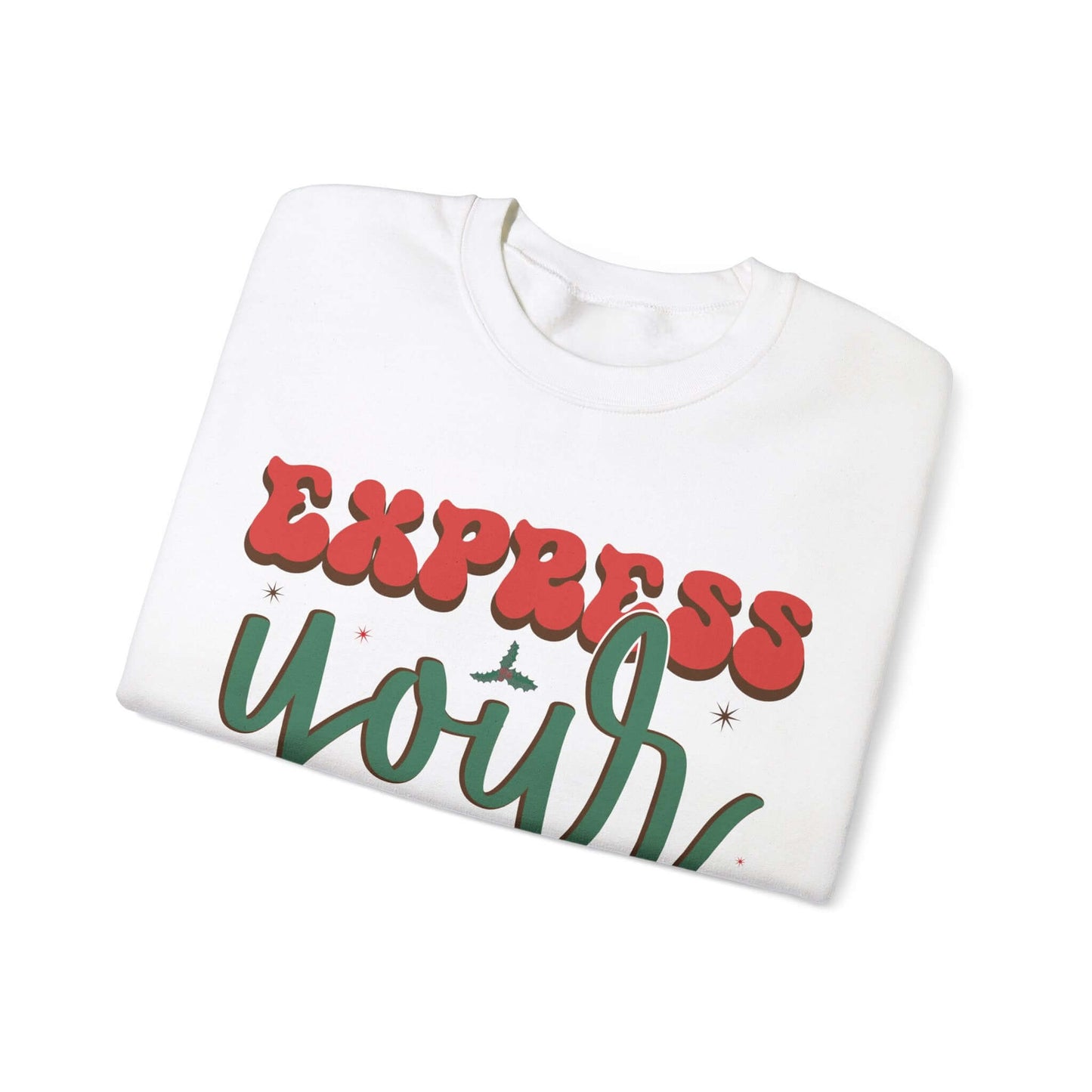 Express Yourself Festive Sweatshirt - Colorful Holiday Elf Design, Individuality and Style