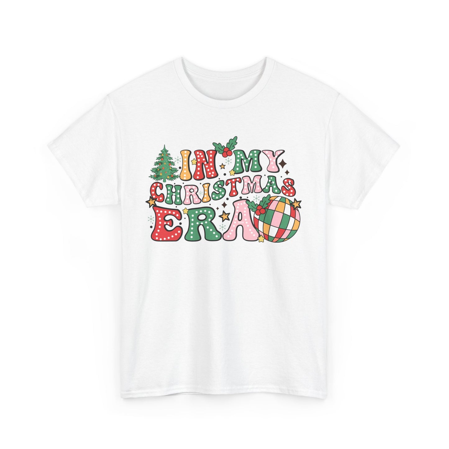 Festive "In My Christmas Era" shirt featuring colorful Christmas design elements for holiday celebrations.