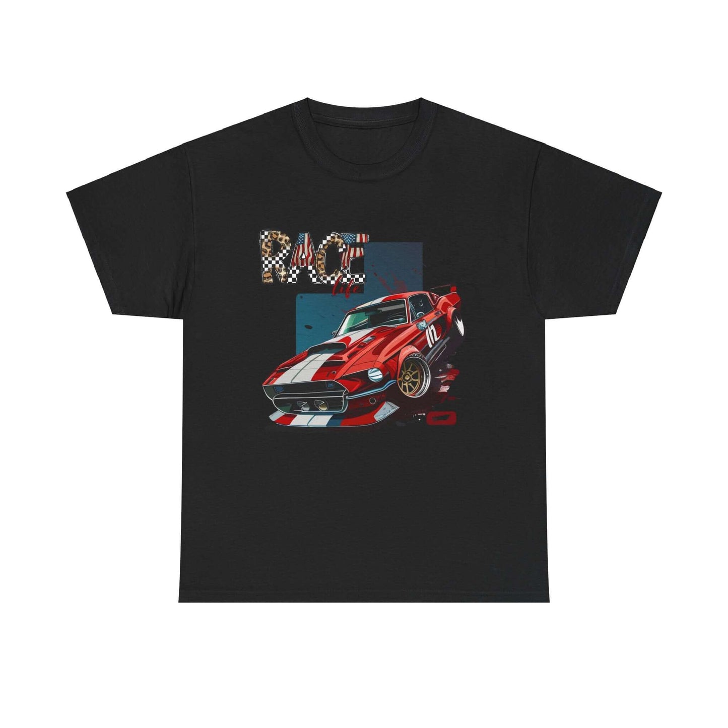 Racing Life Muscle Car T-Shirt, Track Day Tee, Patriotic Racer Gift, iconic Mustang rendition