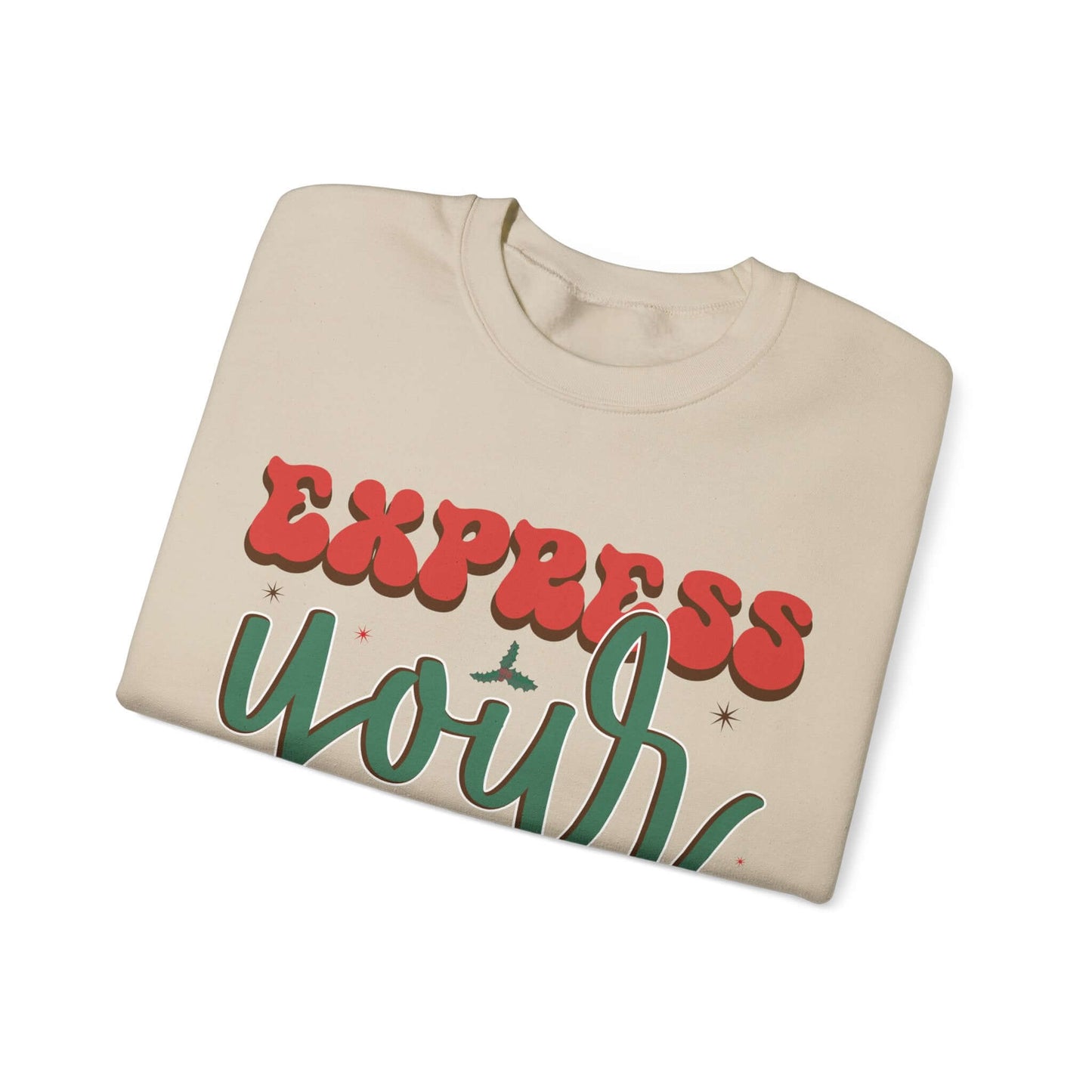 Express Yourself Festive Sweatshirt - Colorful Holiday Elf Design, Individuality and Style