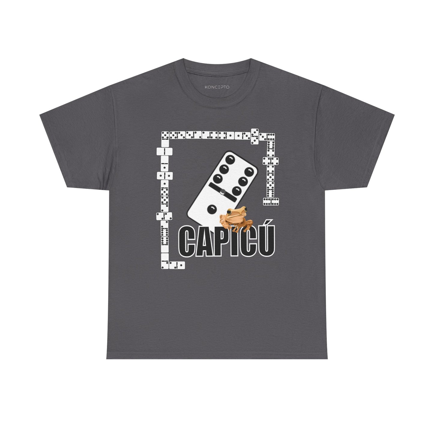 CAPICÚ Black T-Shirt - Unique Domino Design with Whimsical Coqui Accent