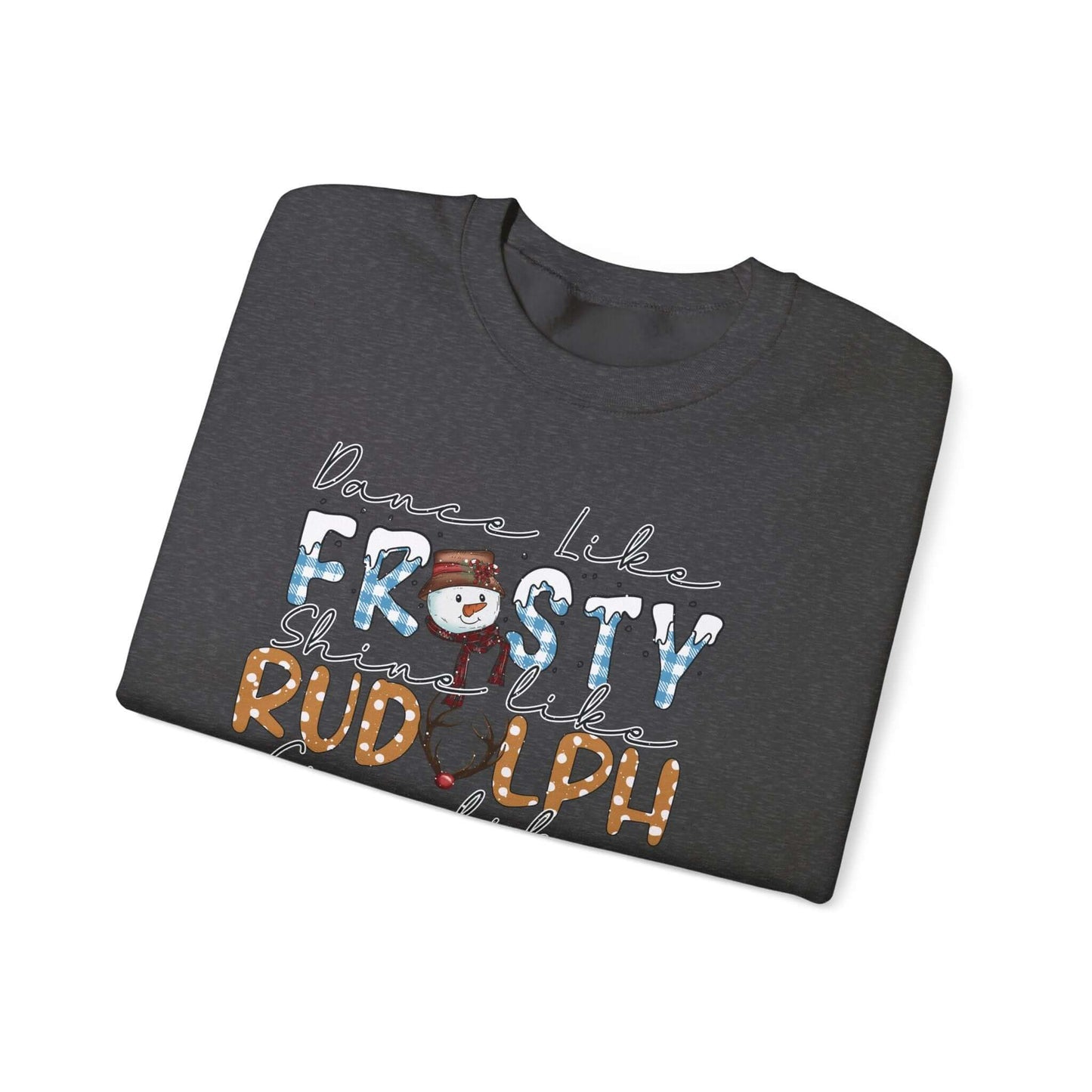 Festive Holiday T-Shirt with Snowman and Christmas Tree, Frosty Rudolph Santa Jesus Design, Colorful Fonts, Perfect Gift