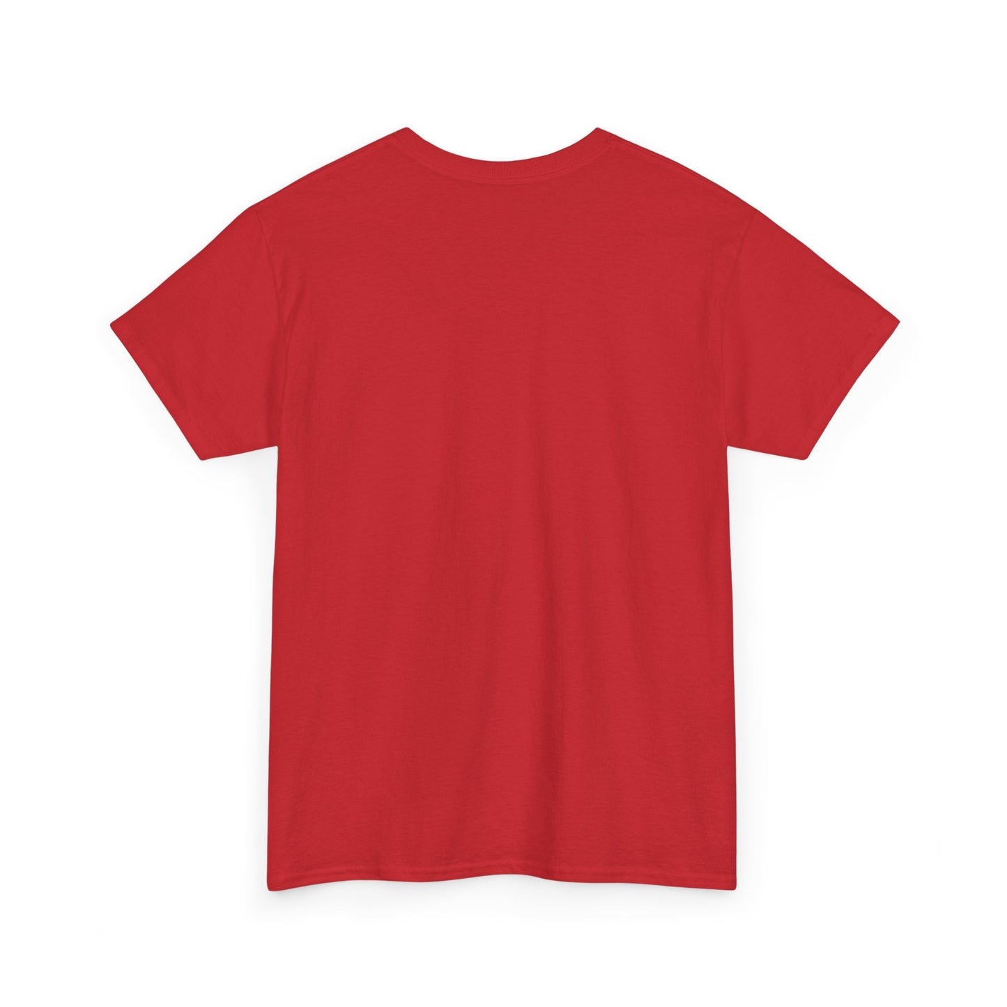 Back view of a vibrant red unisex t-shirt perfect for holiday celebrations and festive designs.