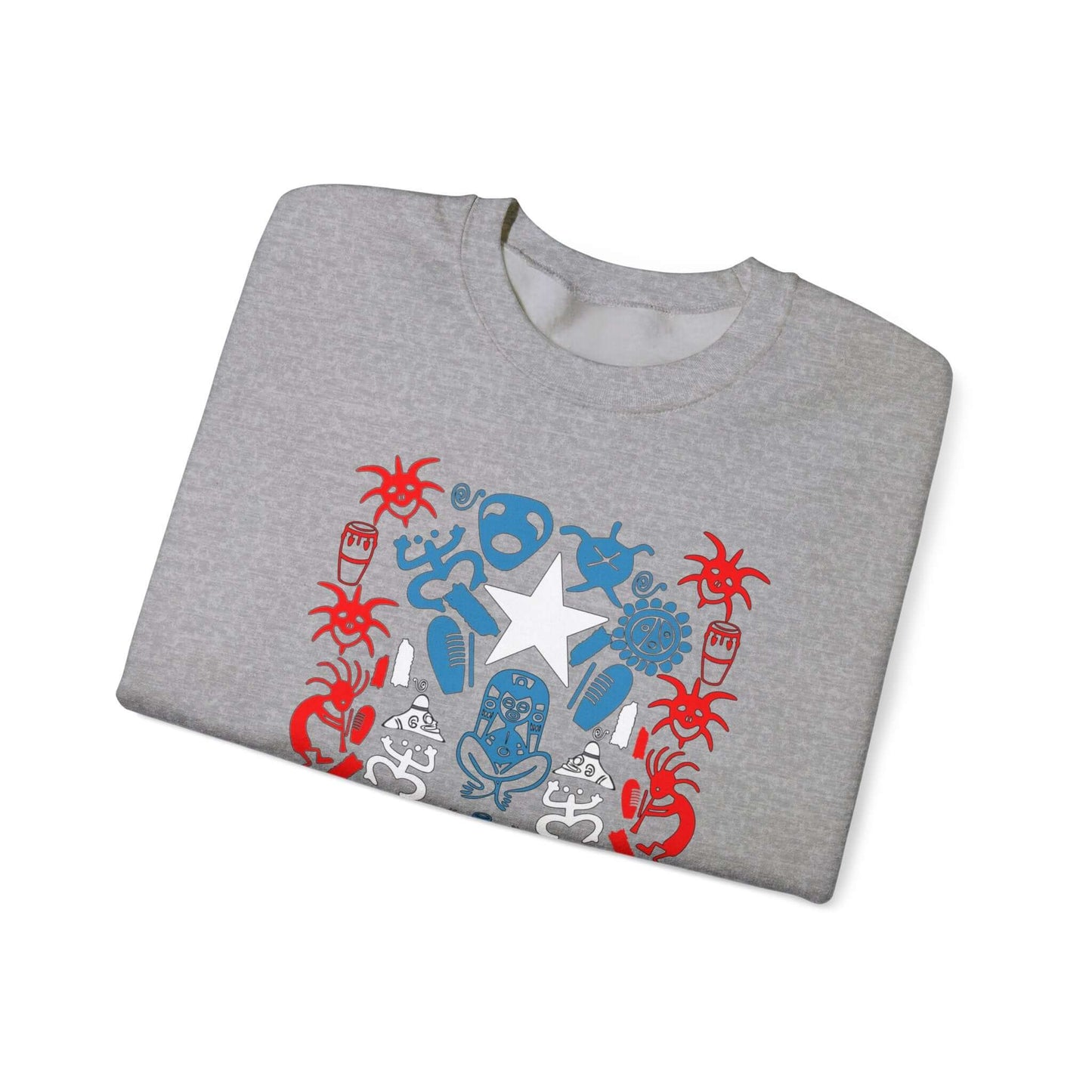 Indigenous Taino Symbol Sweatshirt, Cultural Heritage Shirt with Vibrant Tribal Artwear