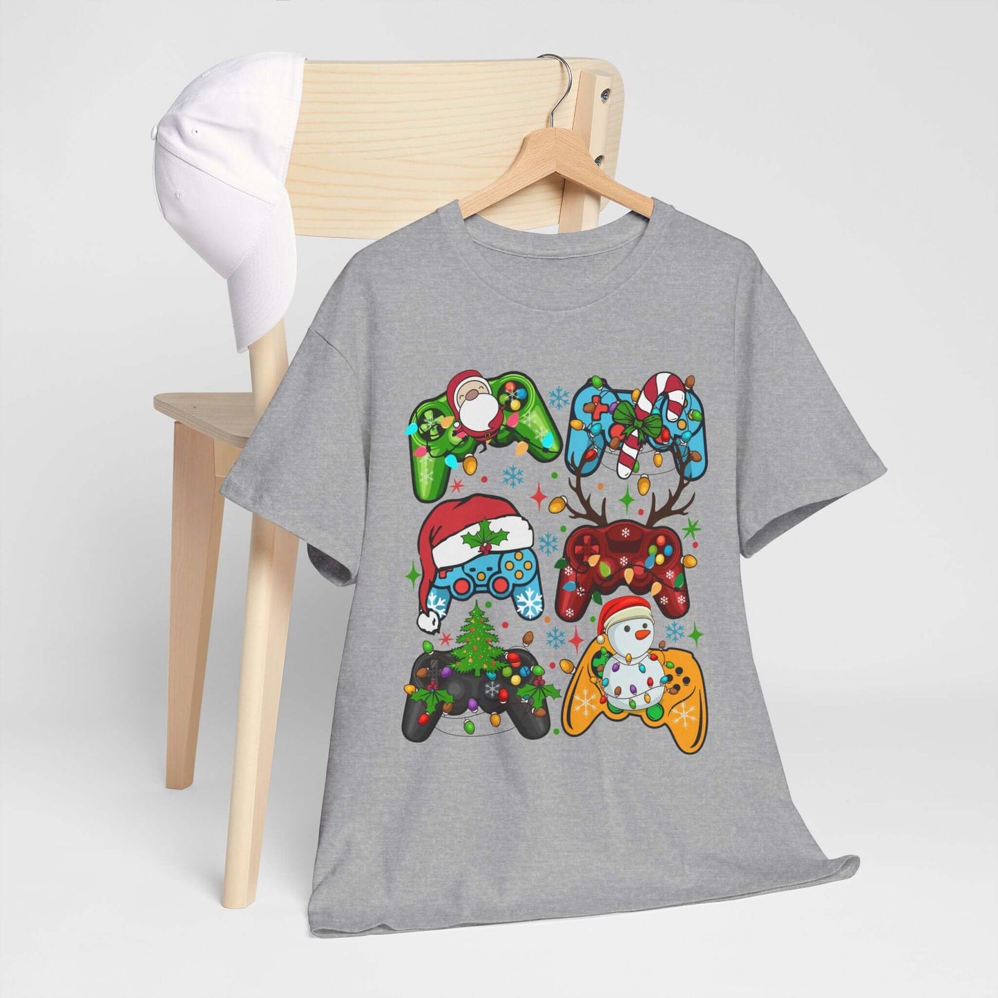 Christmas Gaming Controller Tee with Santa Claus design, perfect for festive gamers and holiday celebrations.